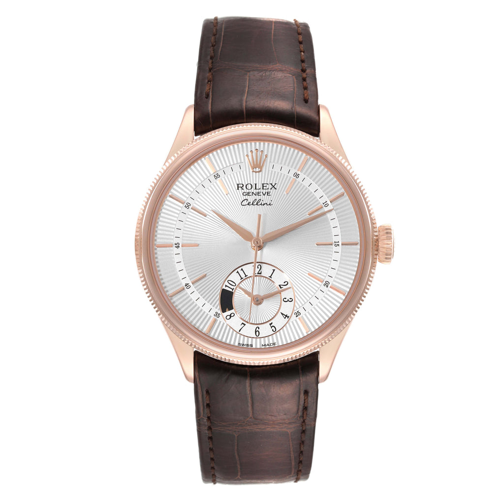 Rolex Cellini Dual Time Everose Rose Gold Automatic Mens Watch 50525 Box Card