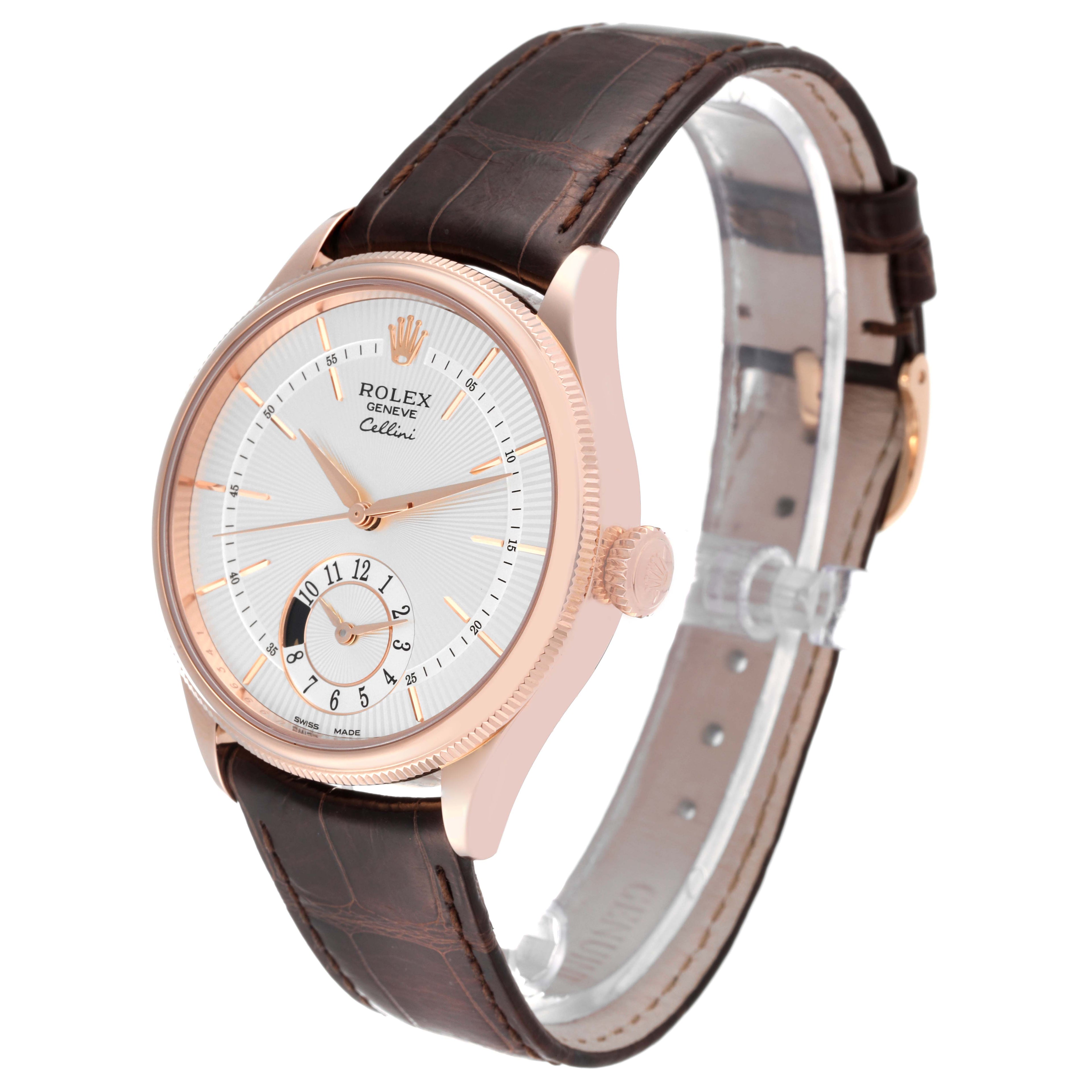Rolex Cellini Dual Time Everose Rose Gold Automatic Mens Watch 50525 Box Card