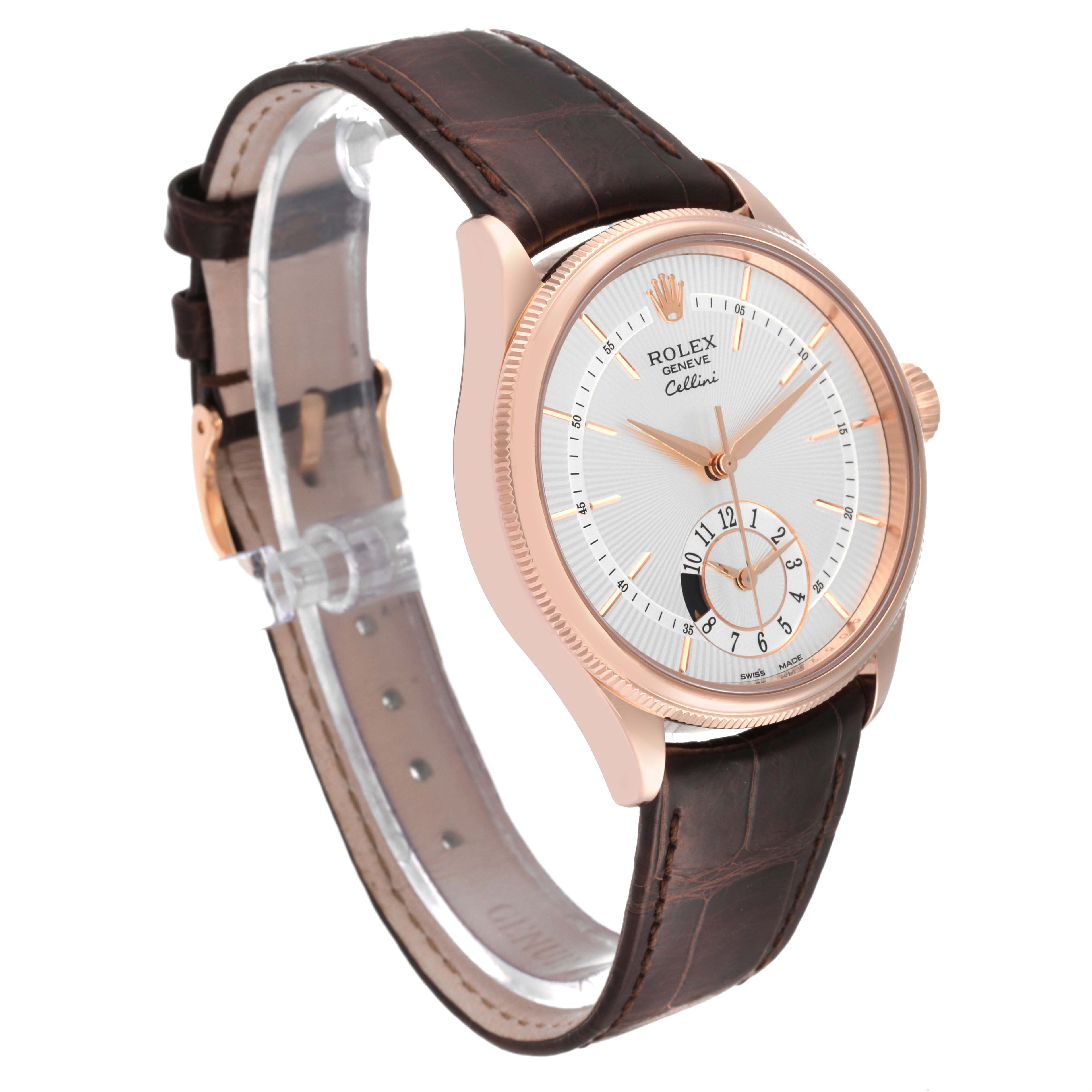Rolex Cellini Dual Time Everose Rose Gold Automatic Mens Watch 50525 Box Card