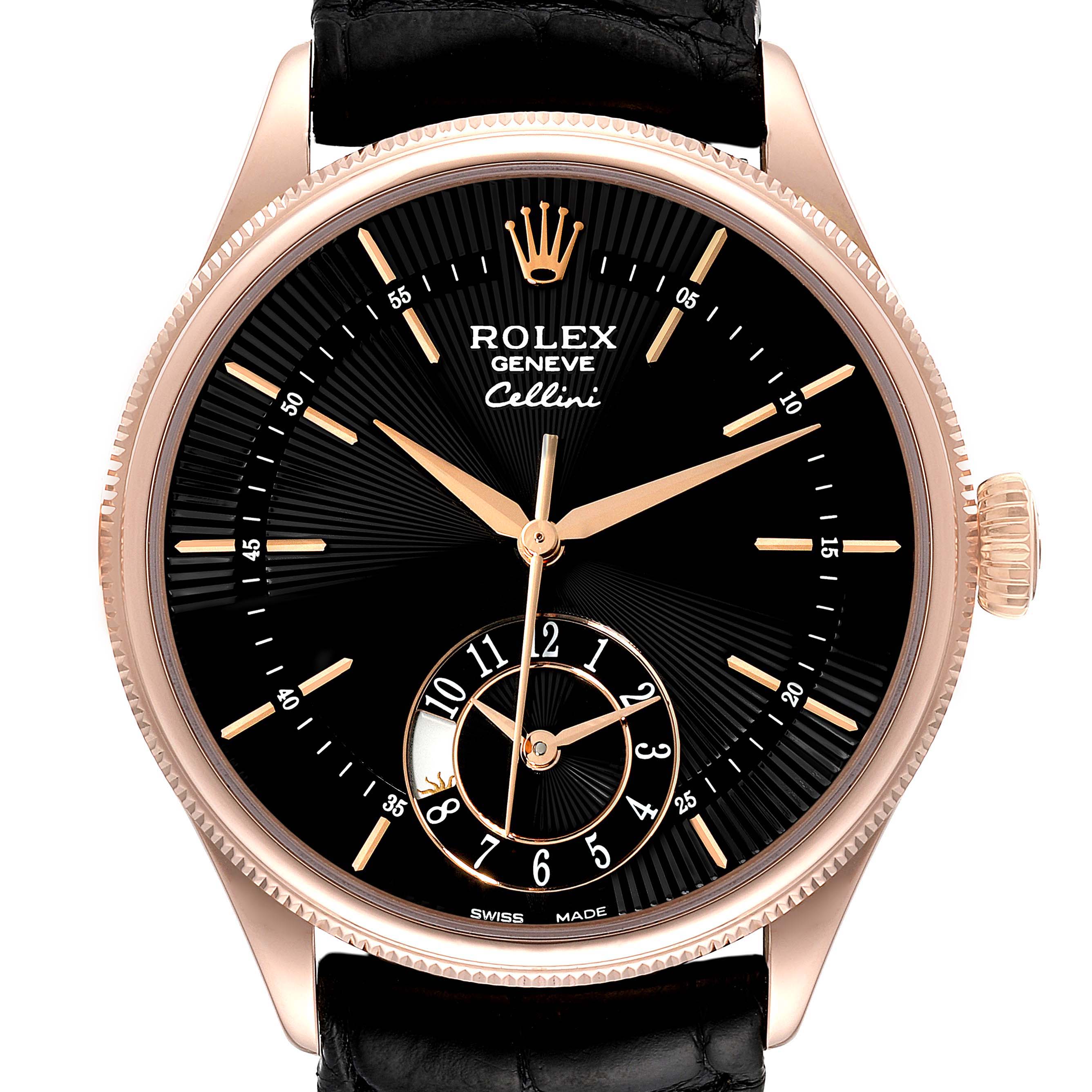 Rolex Cellini Dual Time Everose Rose Gold Mens Watch 50525