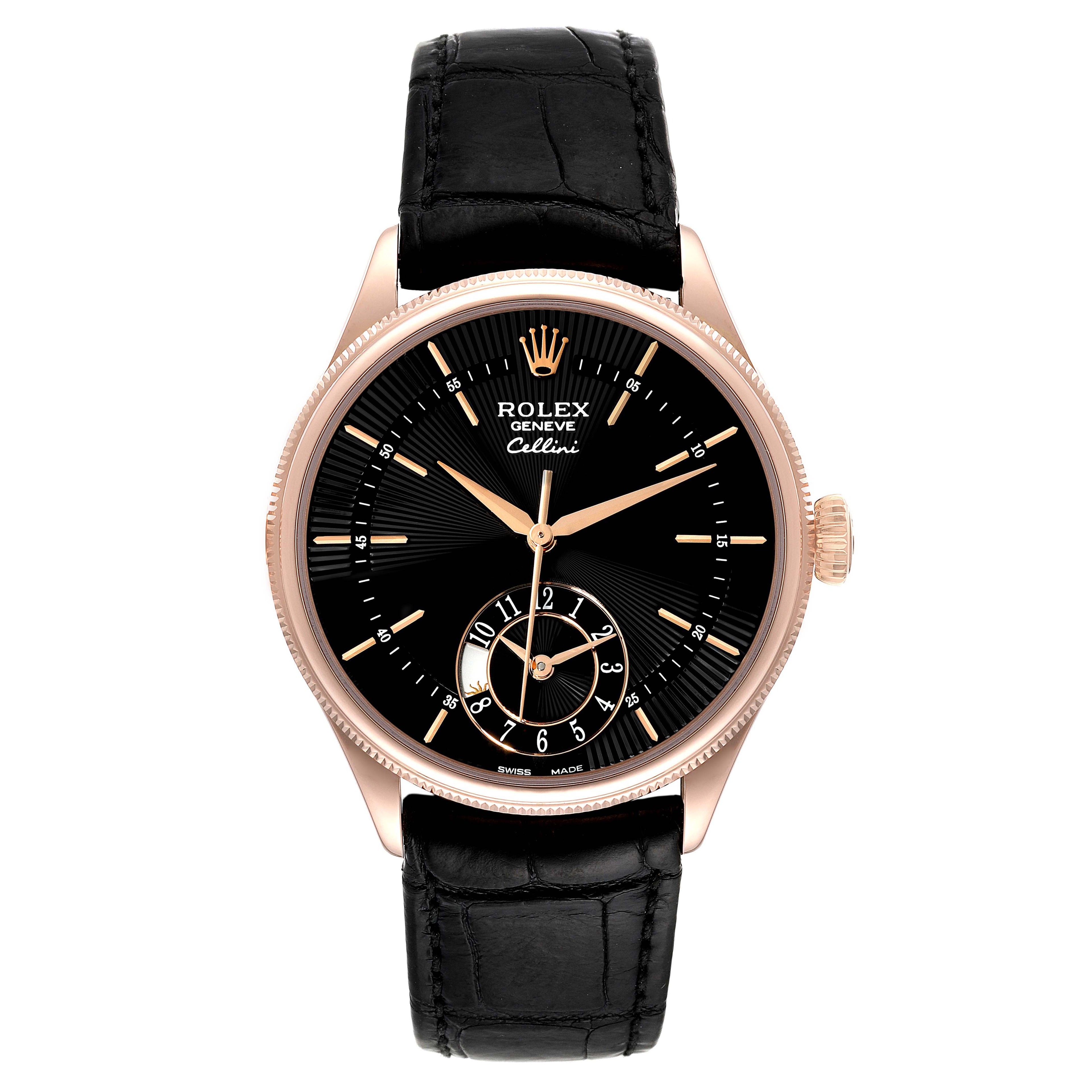 Rolex Cellini Dual Time Everose Rose Gold Mens Watch 50525