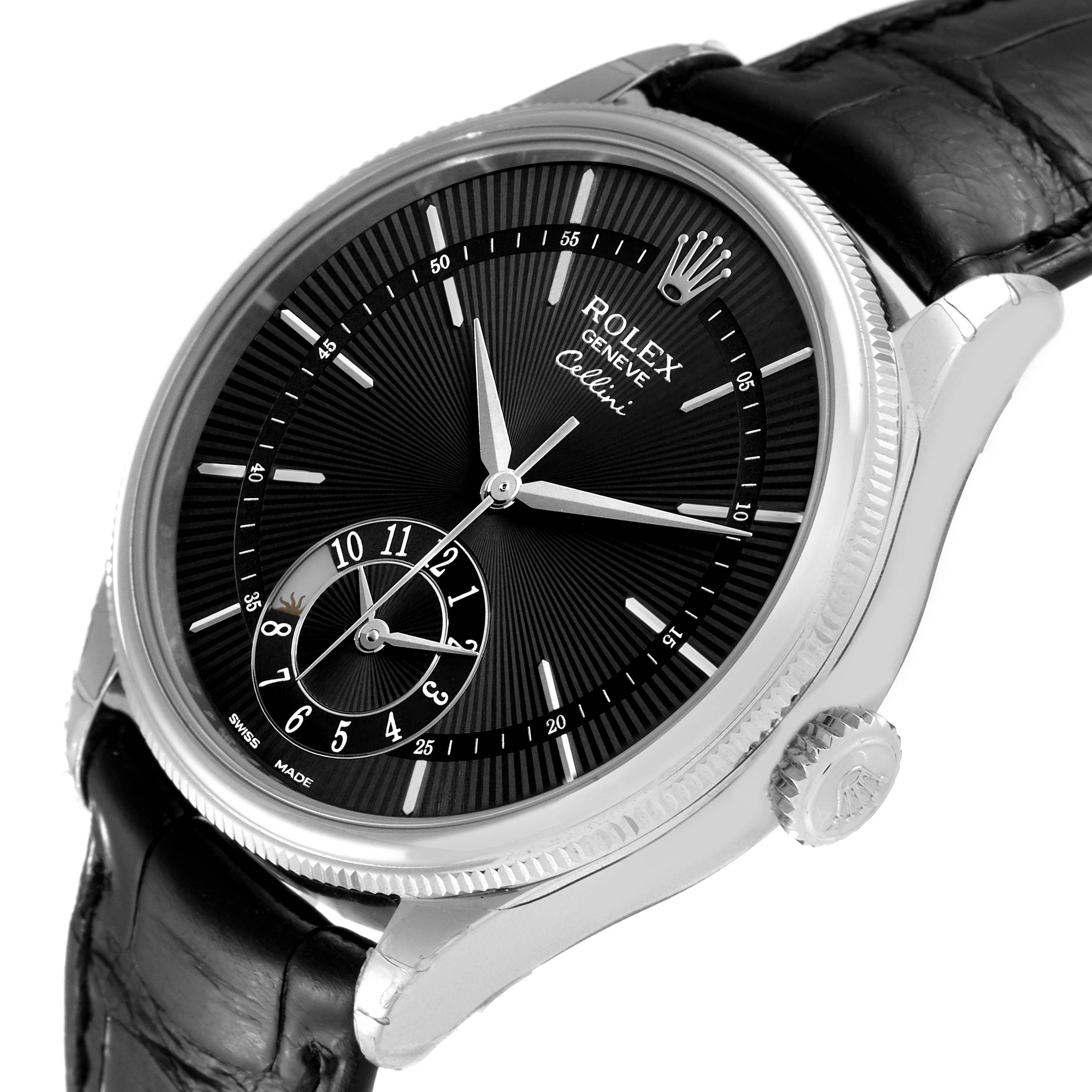 Rolex Cellini Dual Time White Gold Automatic Mens Watch 50529 Unworn
