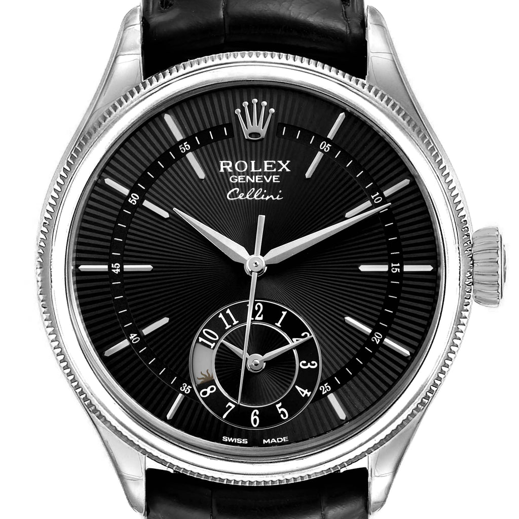 Rolex Cellini Dual Time White Gold Automatic Mens Watch 50529 Unworn
