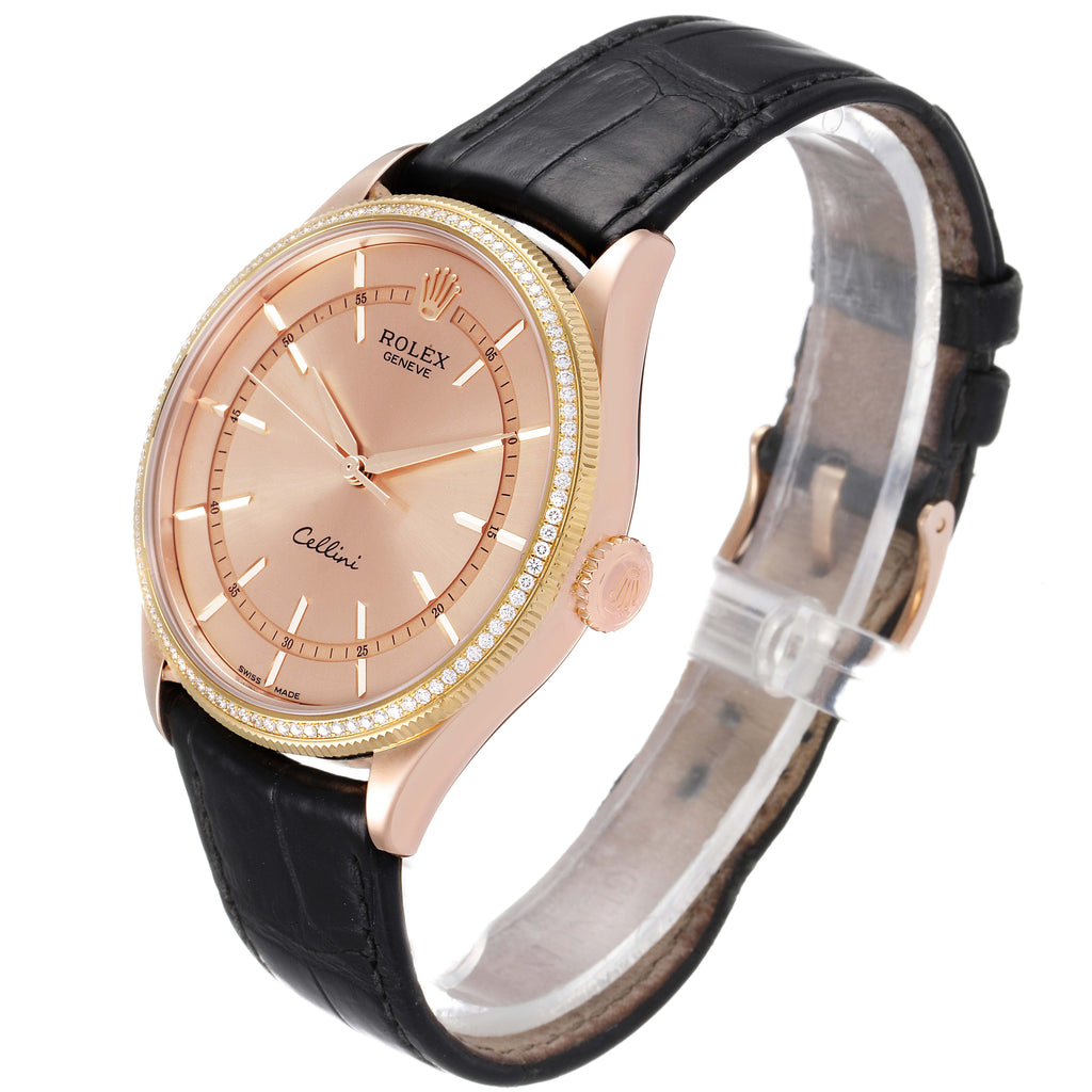 Rolex Cellini Rose Gold Diamond Automatic Mens Watch 50705
