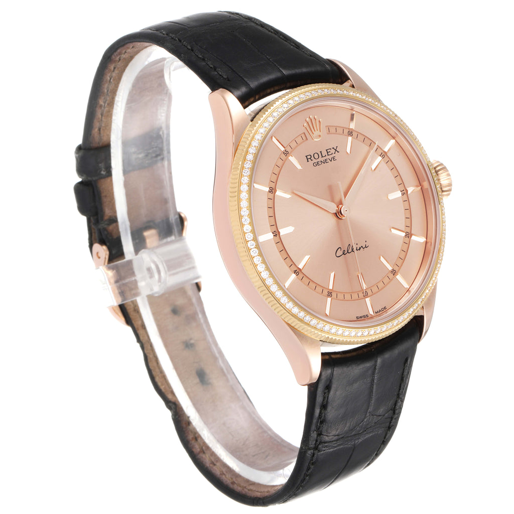 Rolex Cellini Rose Gold Diamond Automatic Mens Watch 50705