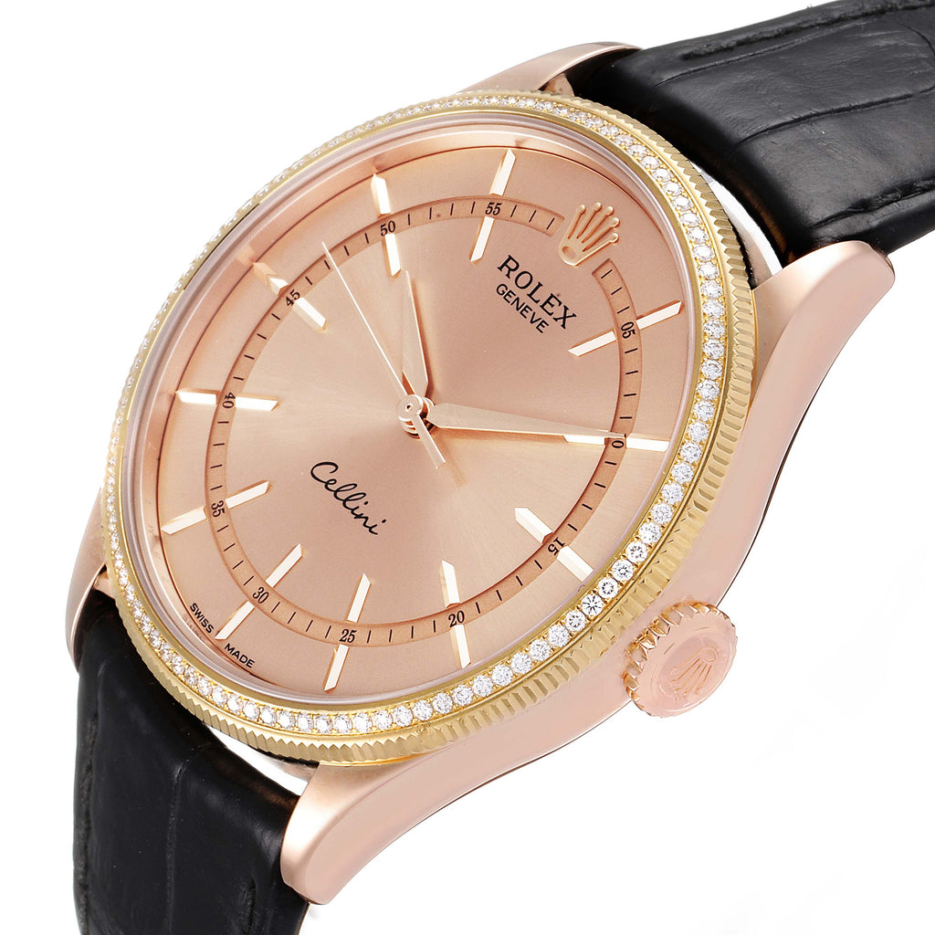 Rolex Cellini Rose Gold Diamond Automatic Mens Watch 50705