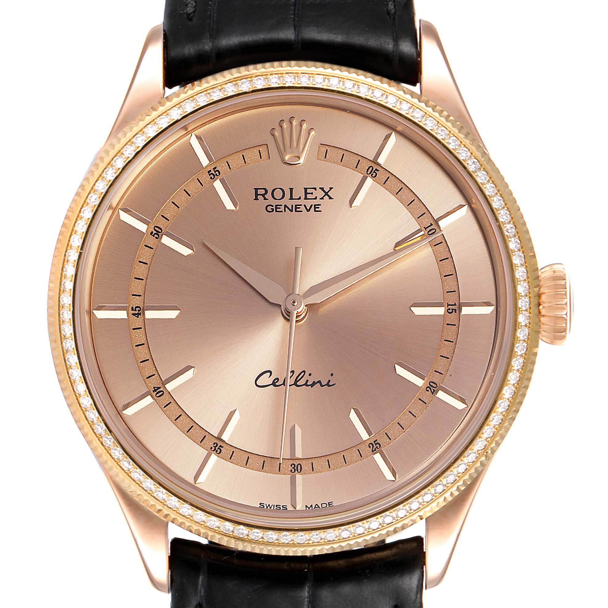 Rolex Cellini Rose Gold Diamond Automatic Mens Watch 50705