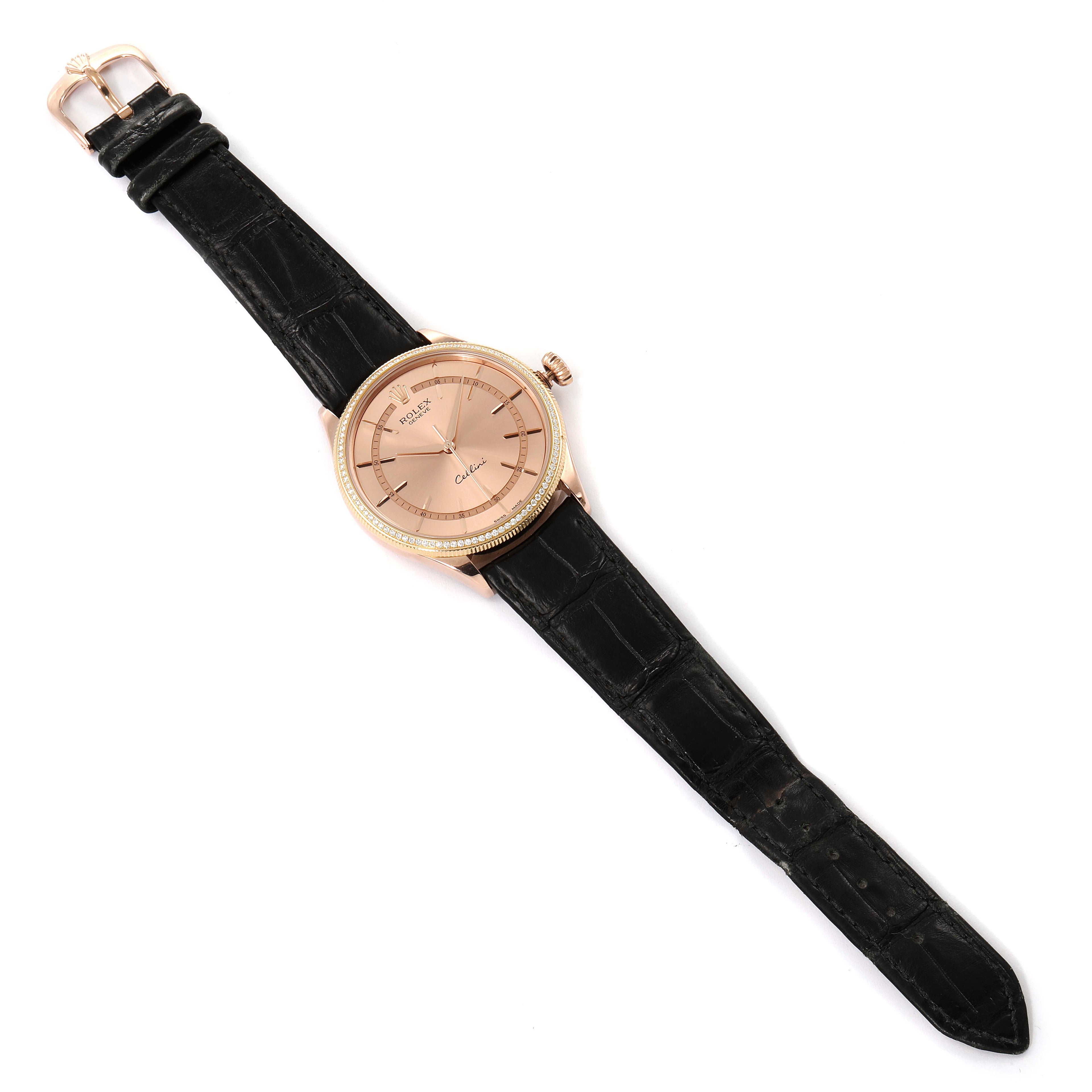 Rolex Cellini Rose Gold Diamond Automatic Mens Watch 50705
