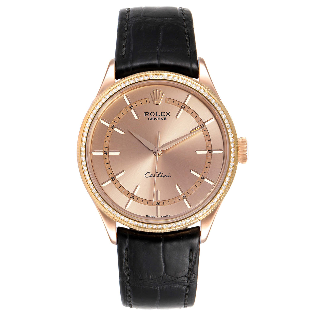 Rolex Cellini Rose Gold Diamond Automatic Mens Watch 50705