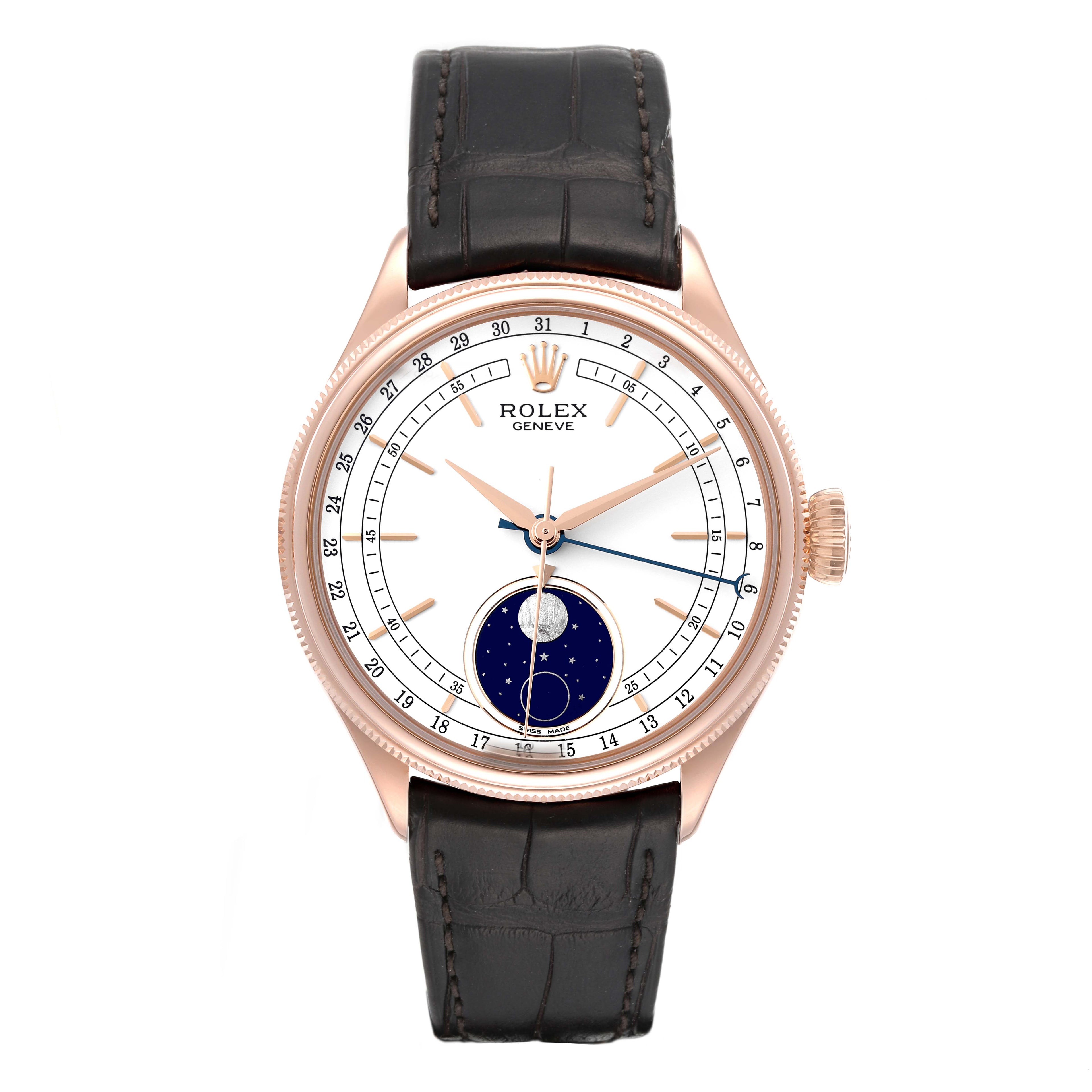 Rolex Cellini Moonphase Everose Gold White Dial Automatic Mens Watch 50535