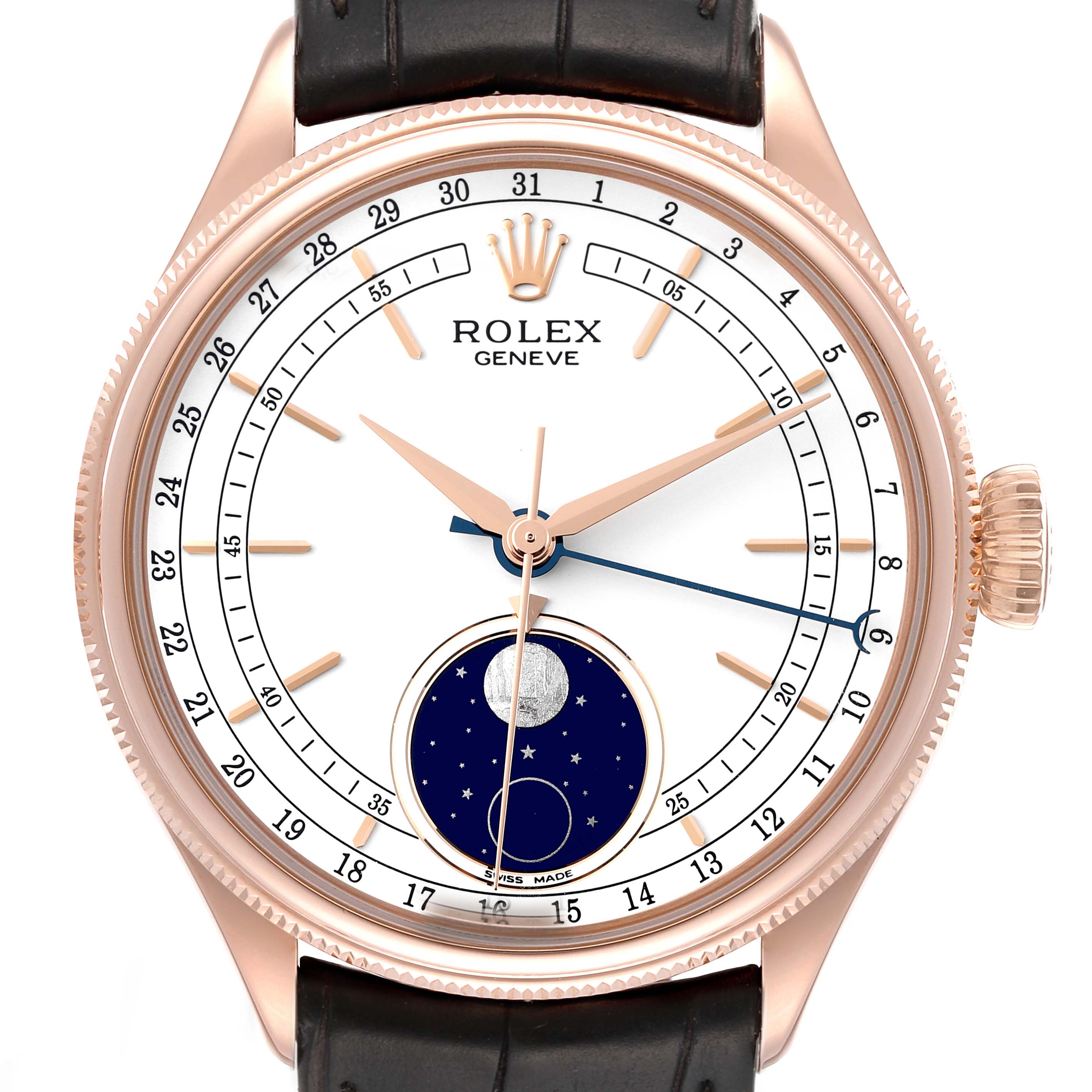 Rolex Cellini Moonphase Everose Gold White Dial Automatic Mens Watch 50535