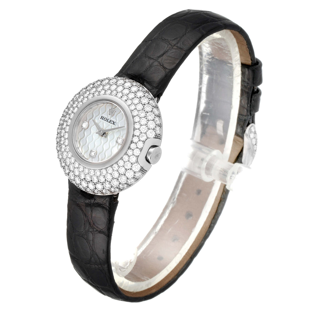 Rolex Cellini Orchid White Gold Diamond Ladies Watch 6201