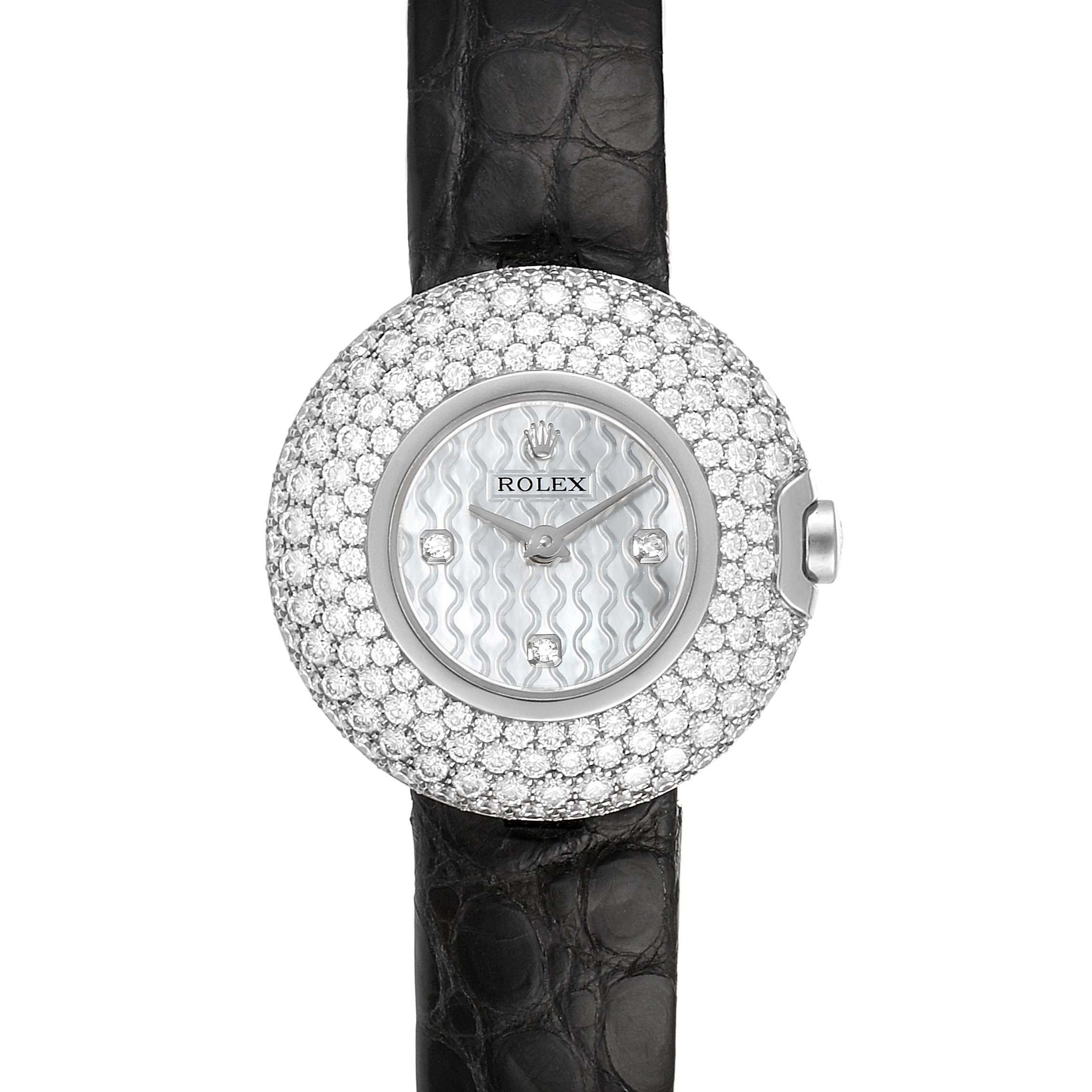 Rolex Cellini Orchid White Gold Diamond Ladies Watch 6201