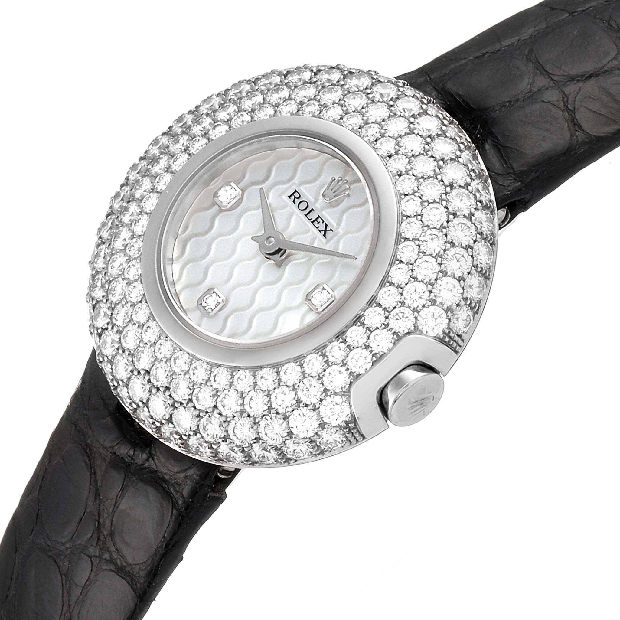 Rolex Cellini Orchid White Gold Diamond Ladies Watch 6201