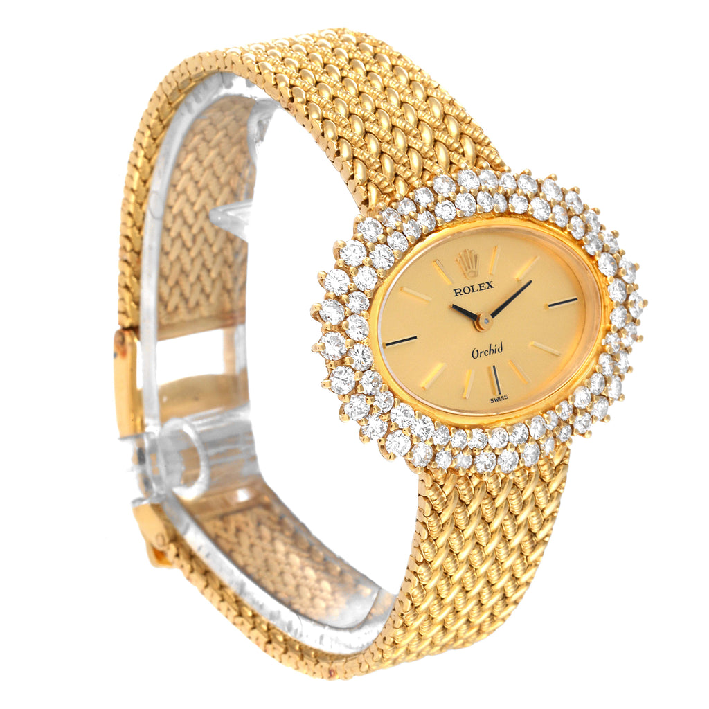 Rolex Cellini Orchid Yellow Gold Diamond Ladies Cocktail Watch 2674