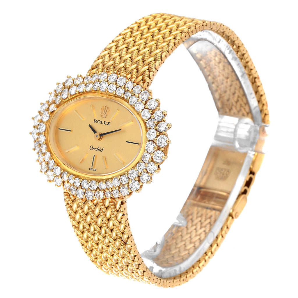 Rolex Cellini Orchid Yellow Gold Diamond Ladies Cocktail Watch 2674