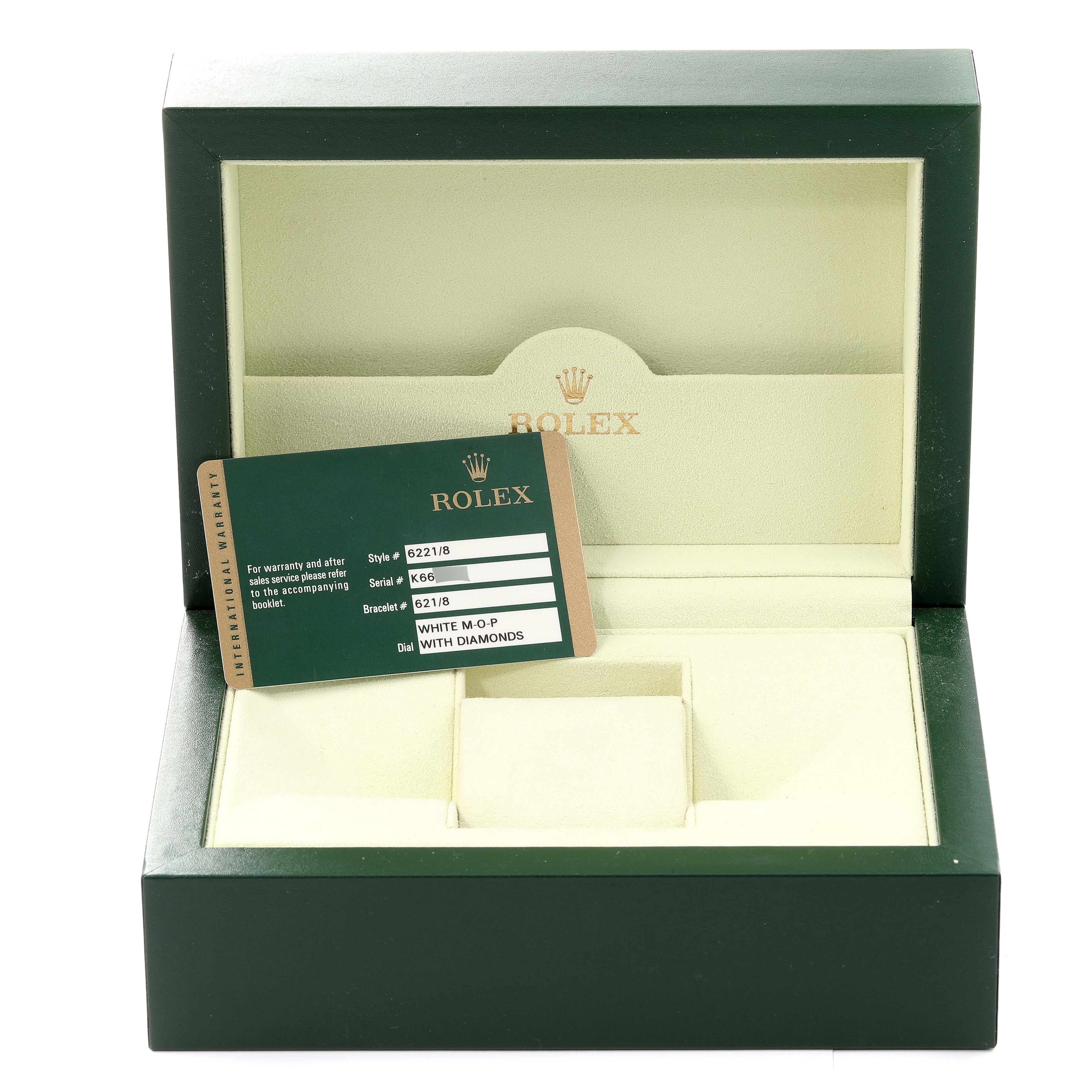 Rolex Cellini Orchid Yellow Gold Diamond Ladies Watch 6221 Box Card