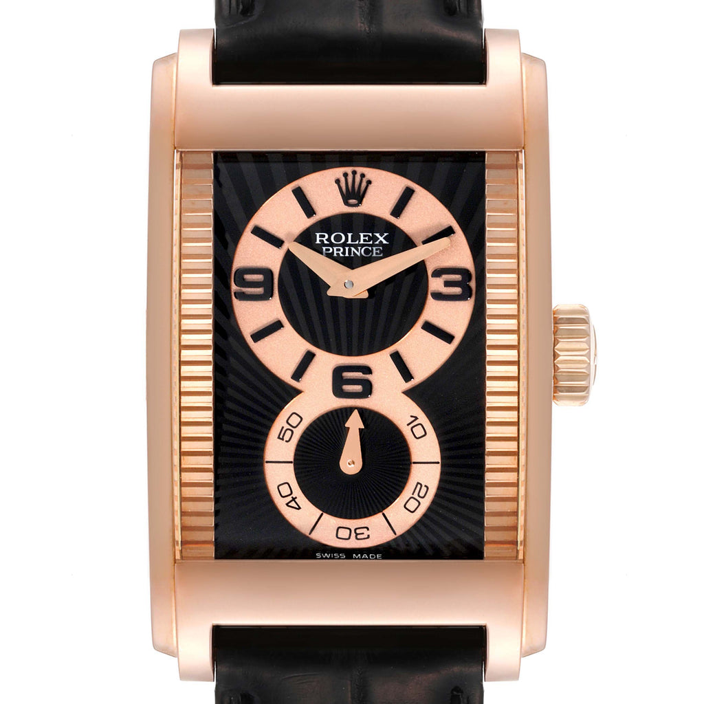 Rolex Cellini Prince 18K Rose Gold Black Dial Mens Watch 5442