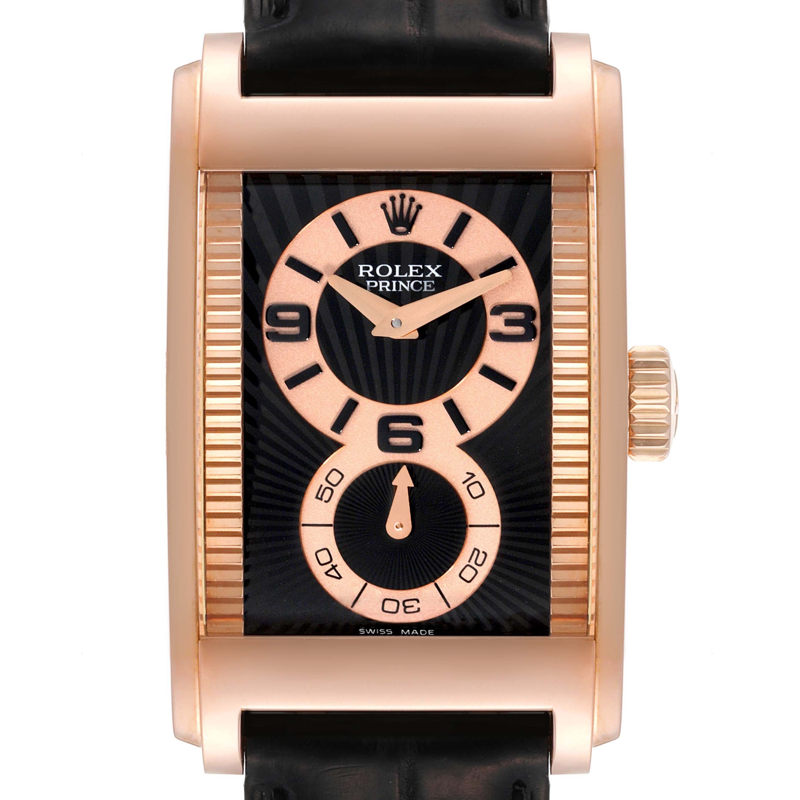 Rolex Cellini Prince 18K Rose Gold Black Dial Mens Watch 5442
