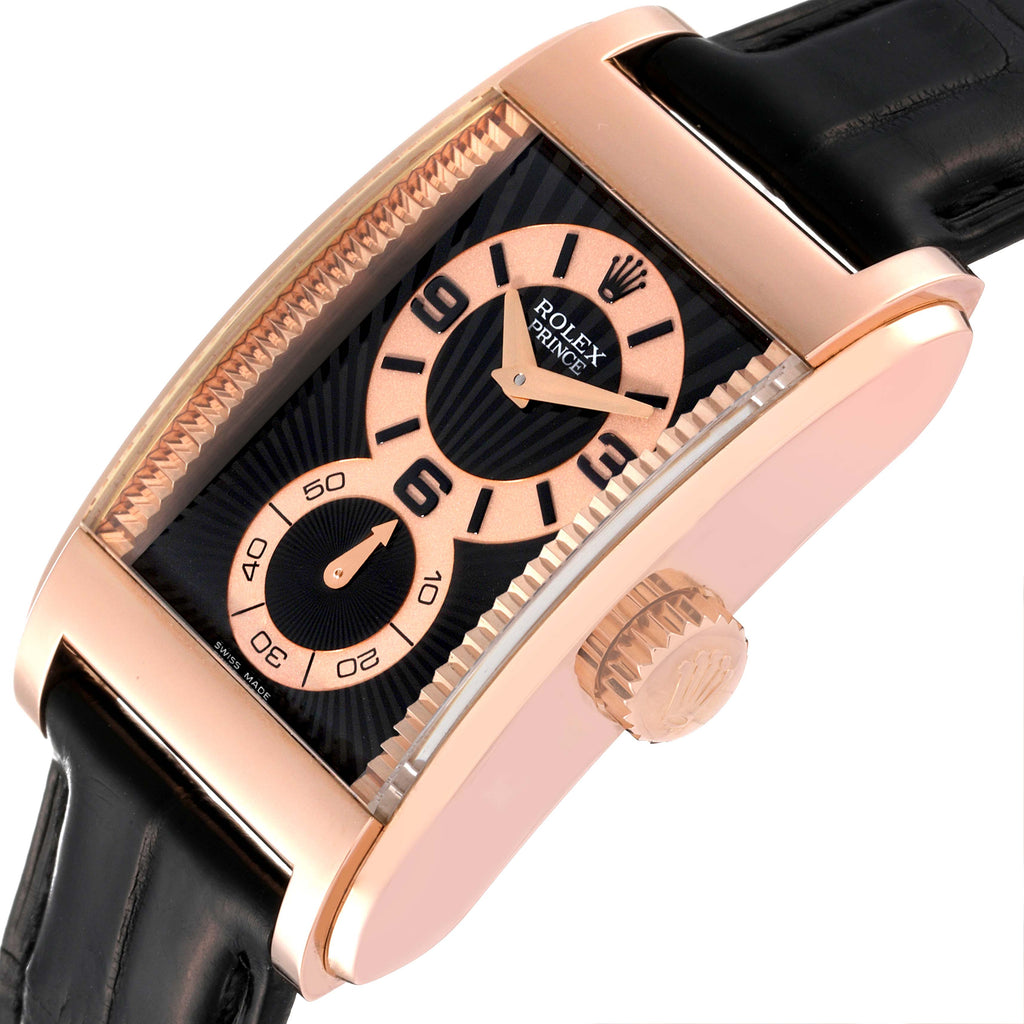 Rolex Cellini Prince 18K Rose Gold Black Dial Mens Watch 5442