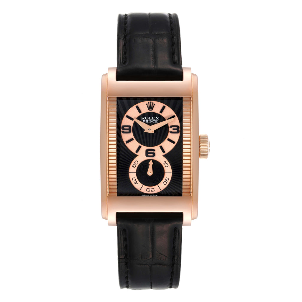 Rolex Cellini Prince 18K Rose Gold Black Dial Mens Watch 5442