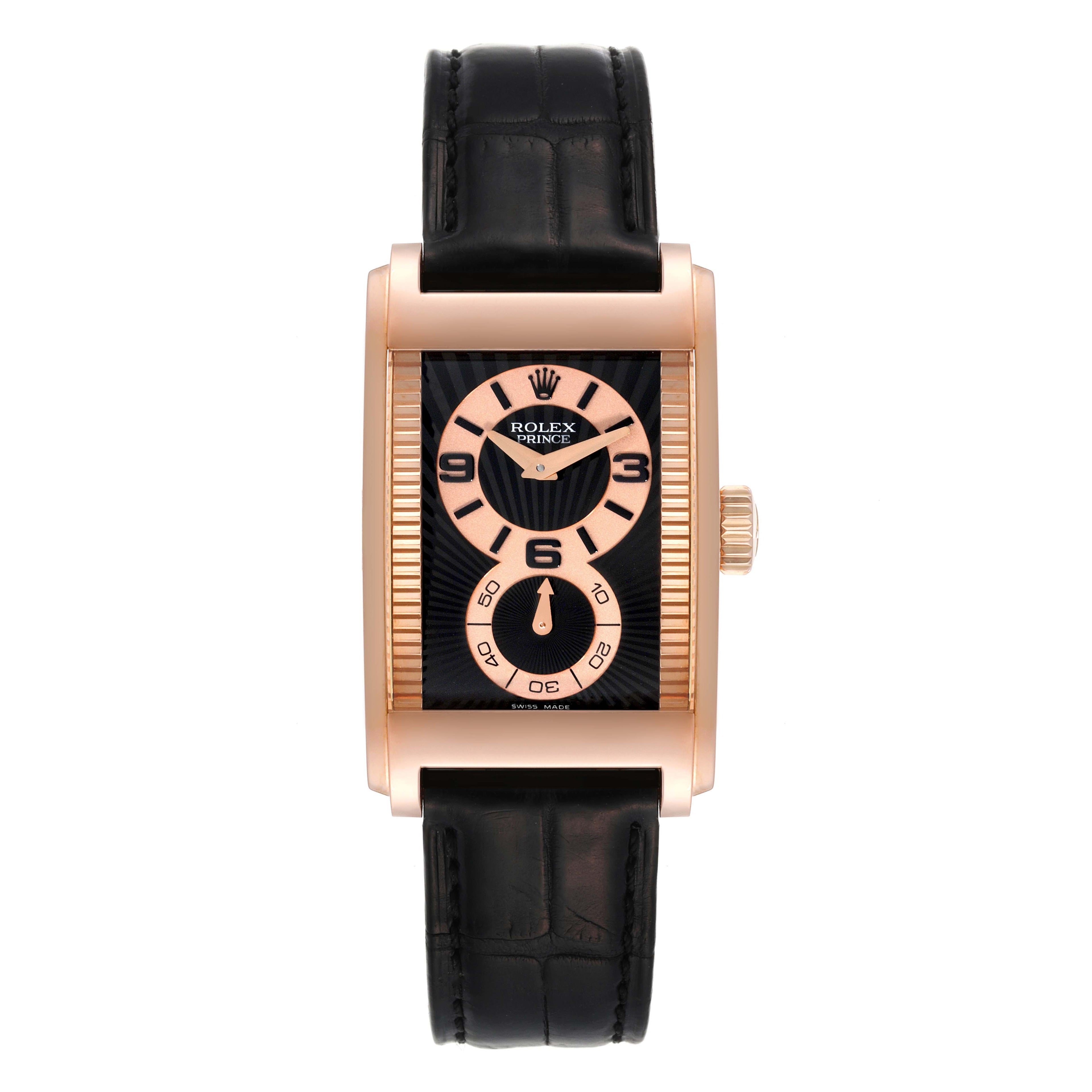 Rolex Cellini Prince 18K Rose Gold Black Dial Mens Watch 5442