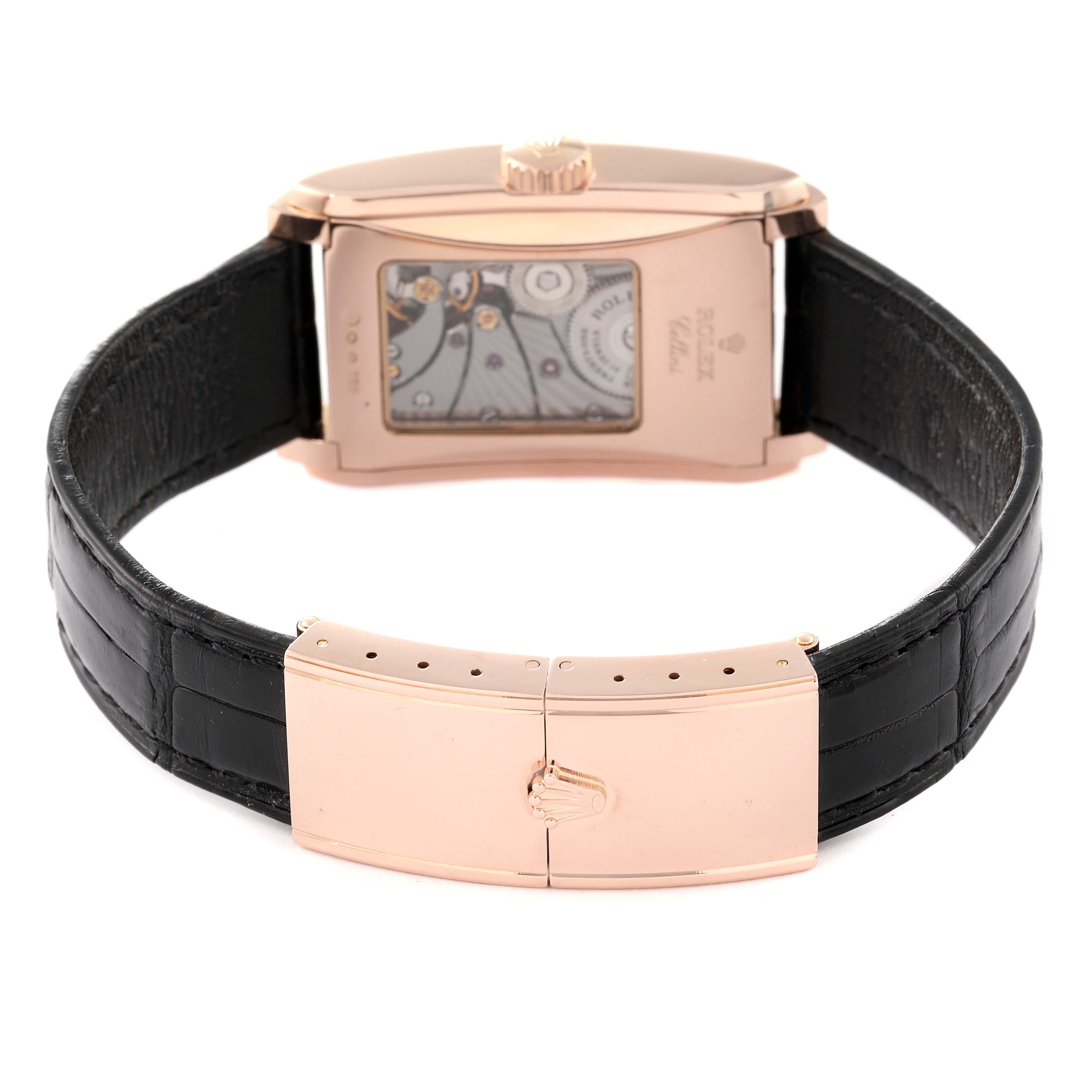 Rolex Cellini Prince 18K Rose Gold Black Dial Mens Watch 5442