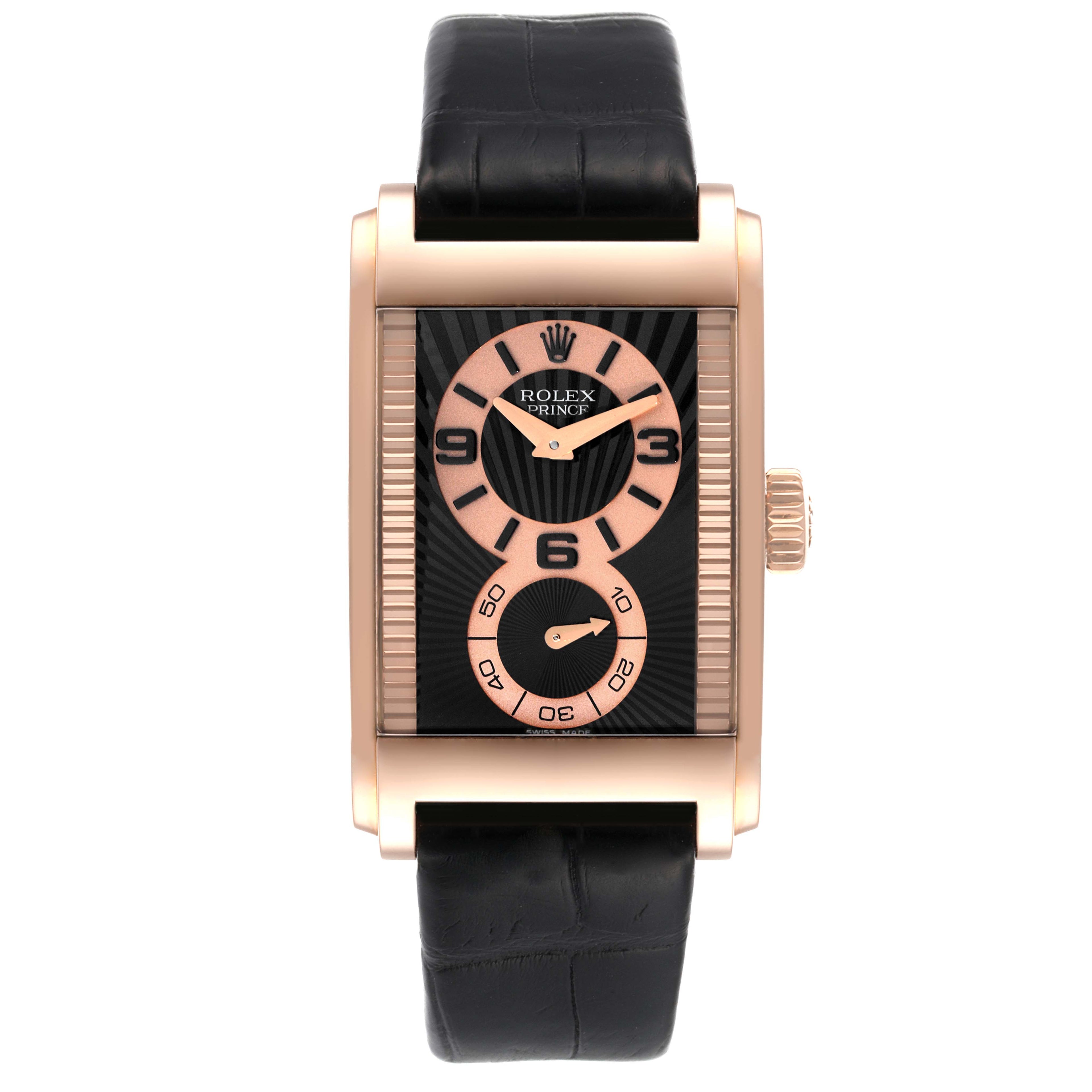 Rolex Cellini Prince 18K Rose Gold Black Dial Mens Watch 5442 Box Card