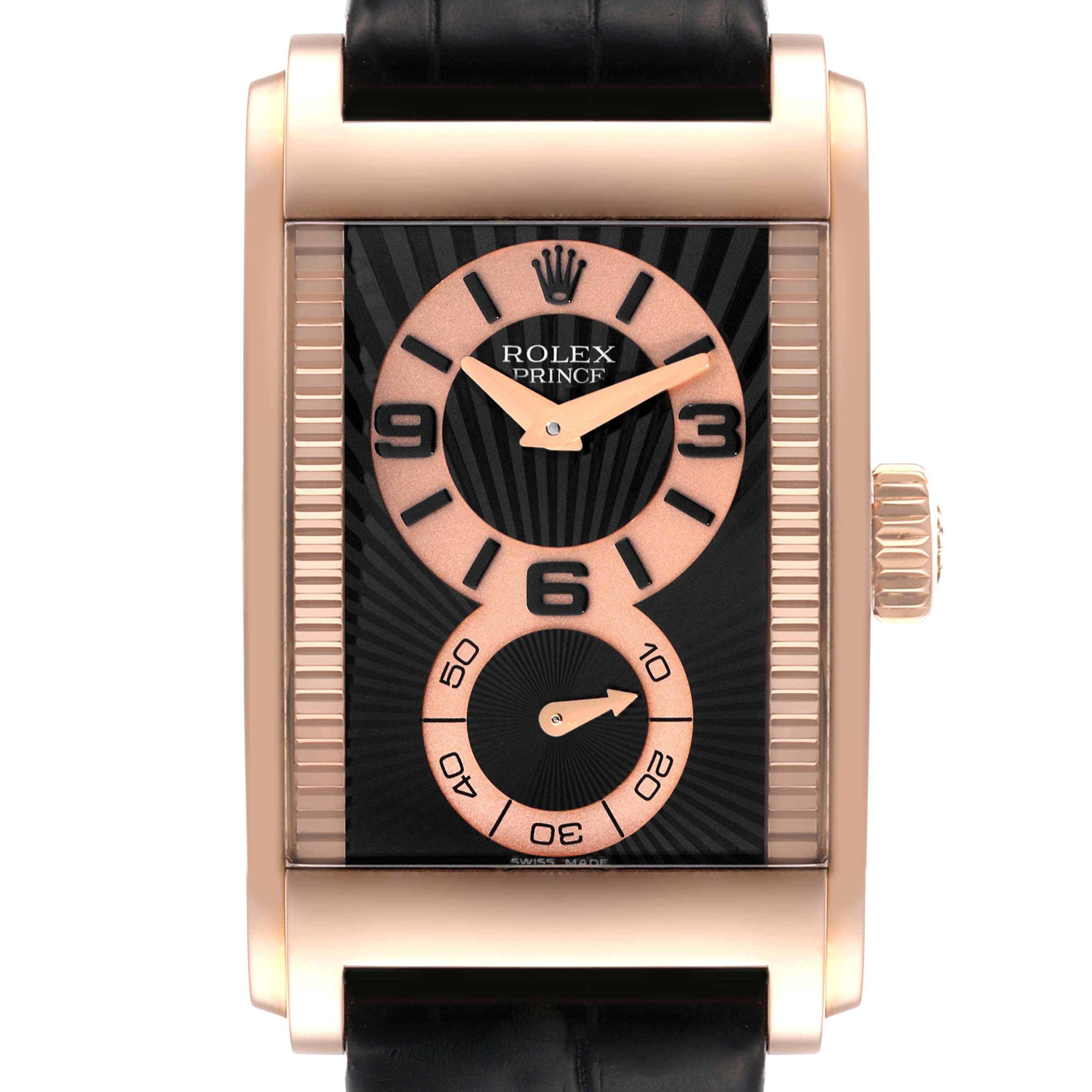 Rolex Cellini Prince 18K Rose Gold Black Dial Mens Watch 5442 Box Card