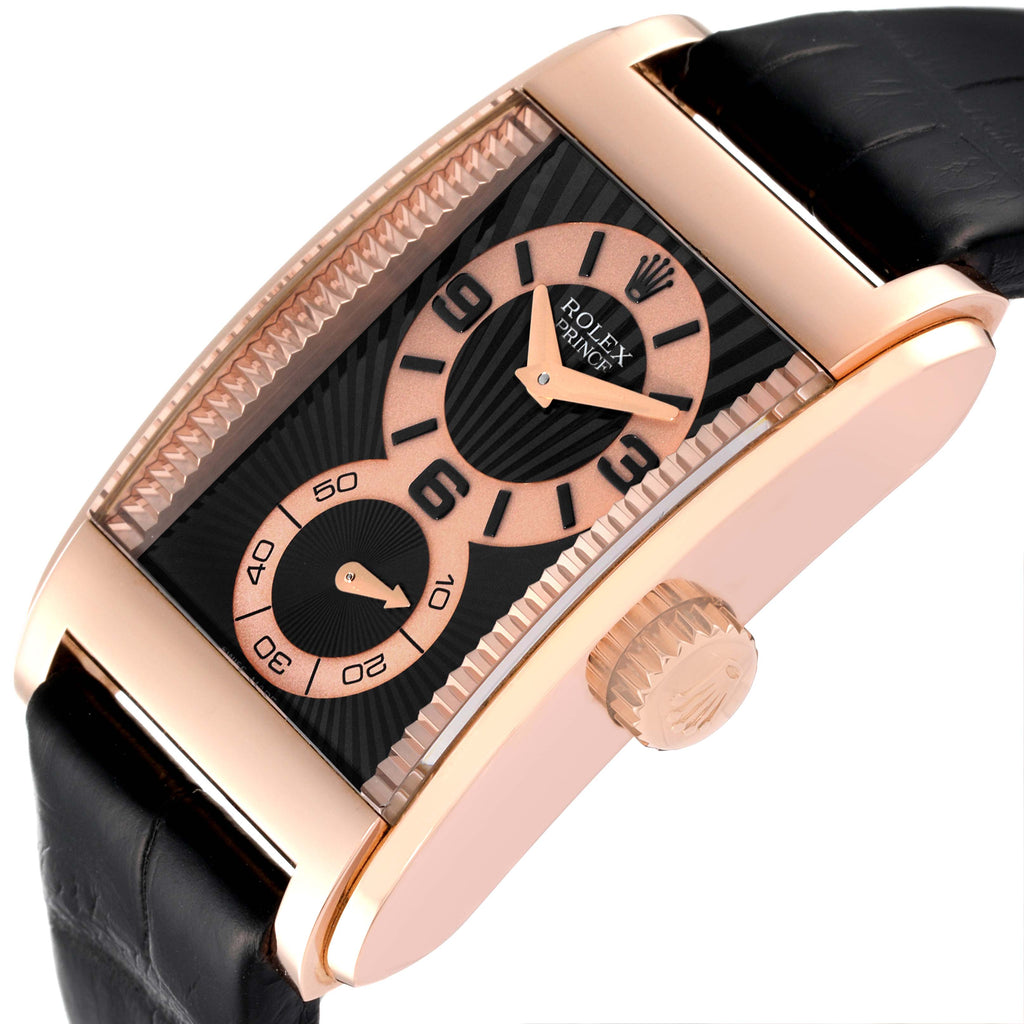Rolex Cellini Prince 18K Rose Gold Black Dial Mens Watch 5442 Box Card