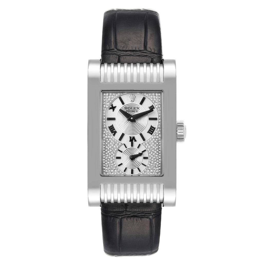 Rolex Cellini Prince 18k White Gold Silver Diamond Dial Mens Watch 5441