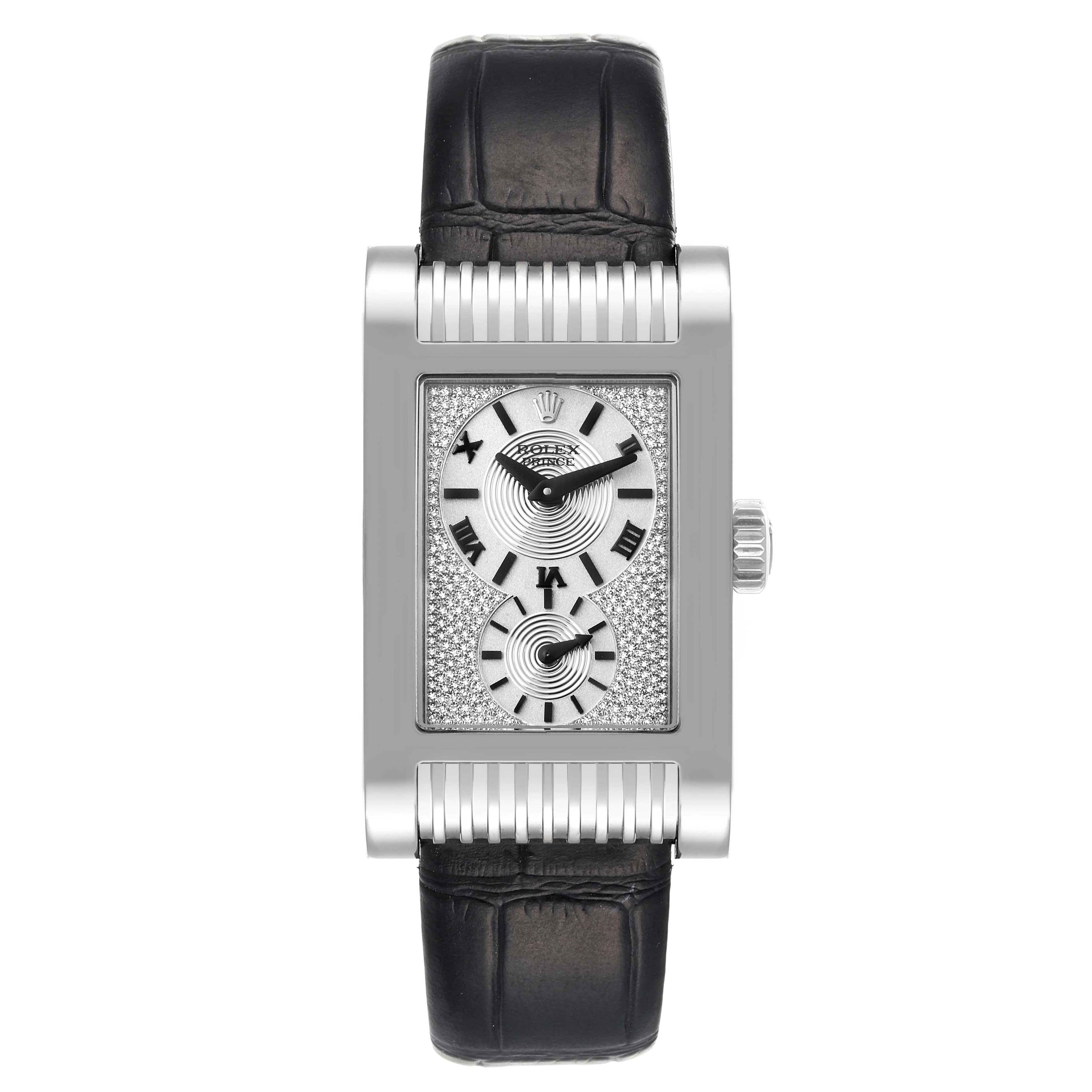 Rolex Cellini Prince 18k White Gold Silver Diamond Dial Mens Watch 5441