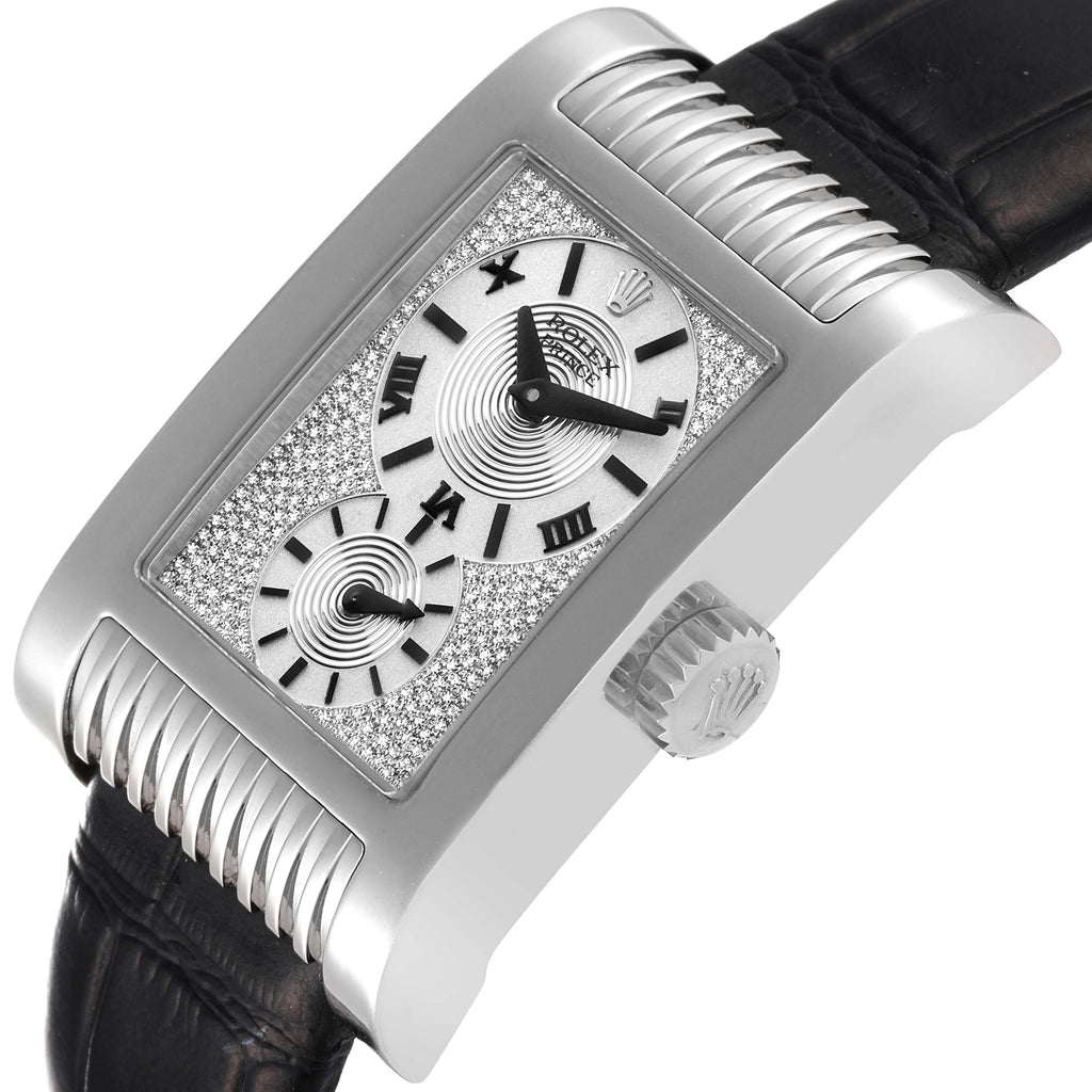 Rolex Cellini Prince 18k White Gold Silver Diamond Dial Mens Watch 5441