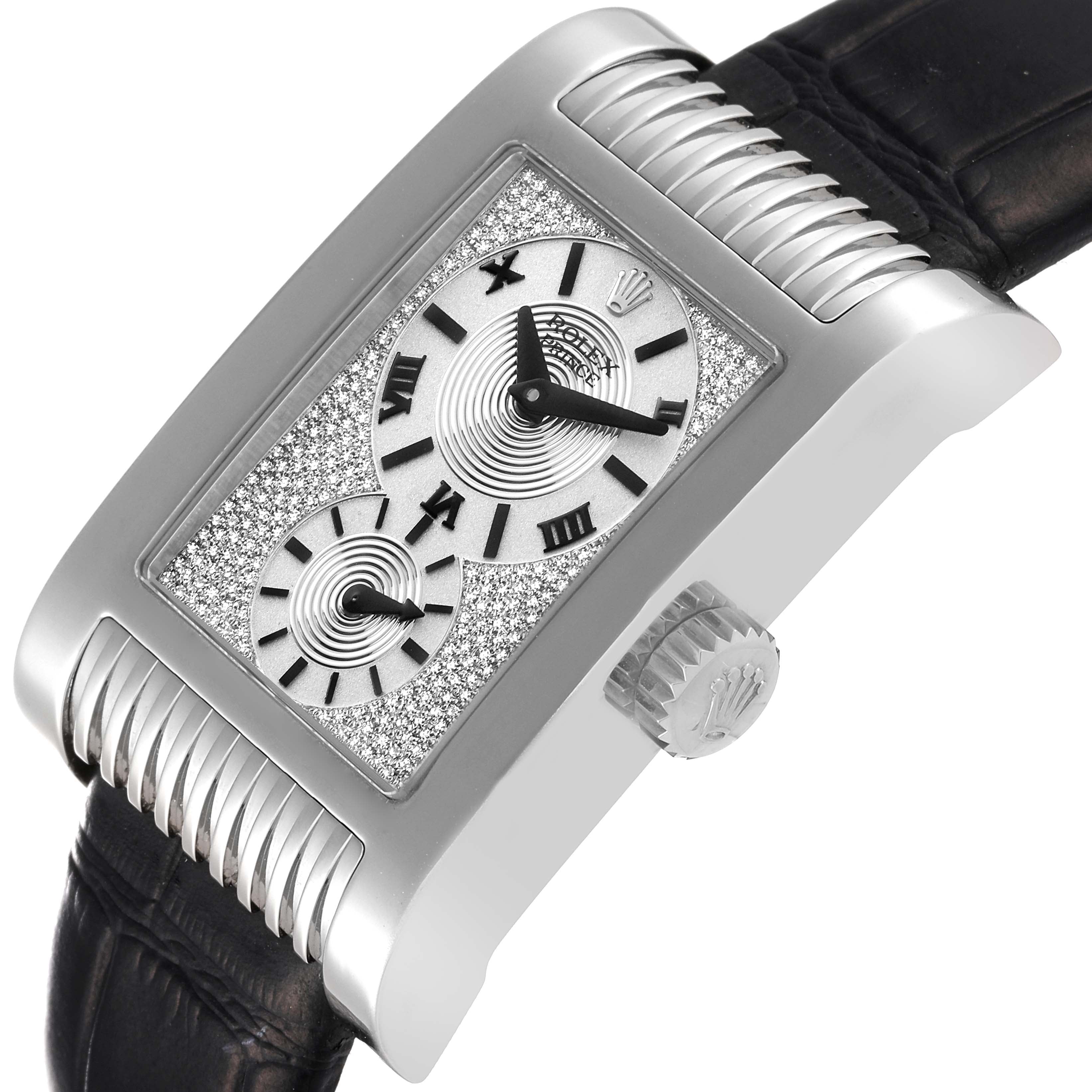 Rolex Cellini Prince 18k White Gold Silver Diamond Dial Mens Watch 5441