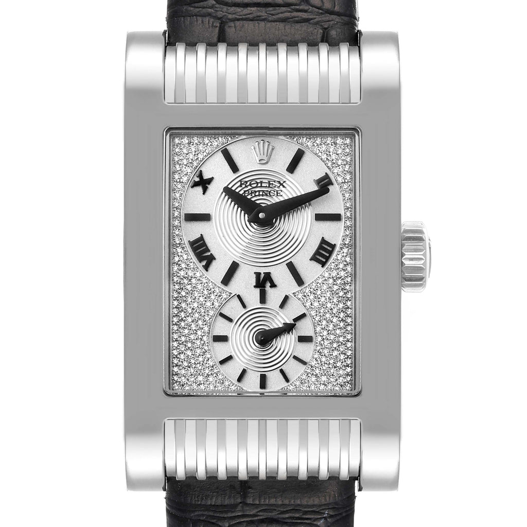 Rolex Cellini Prince 18k White Gold Silver Diamond Dial Mens Watch 5441