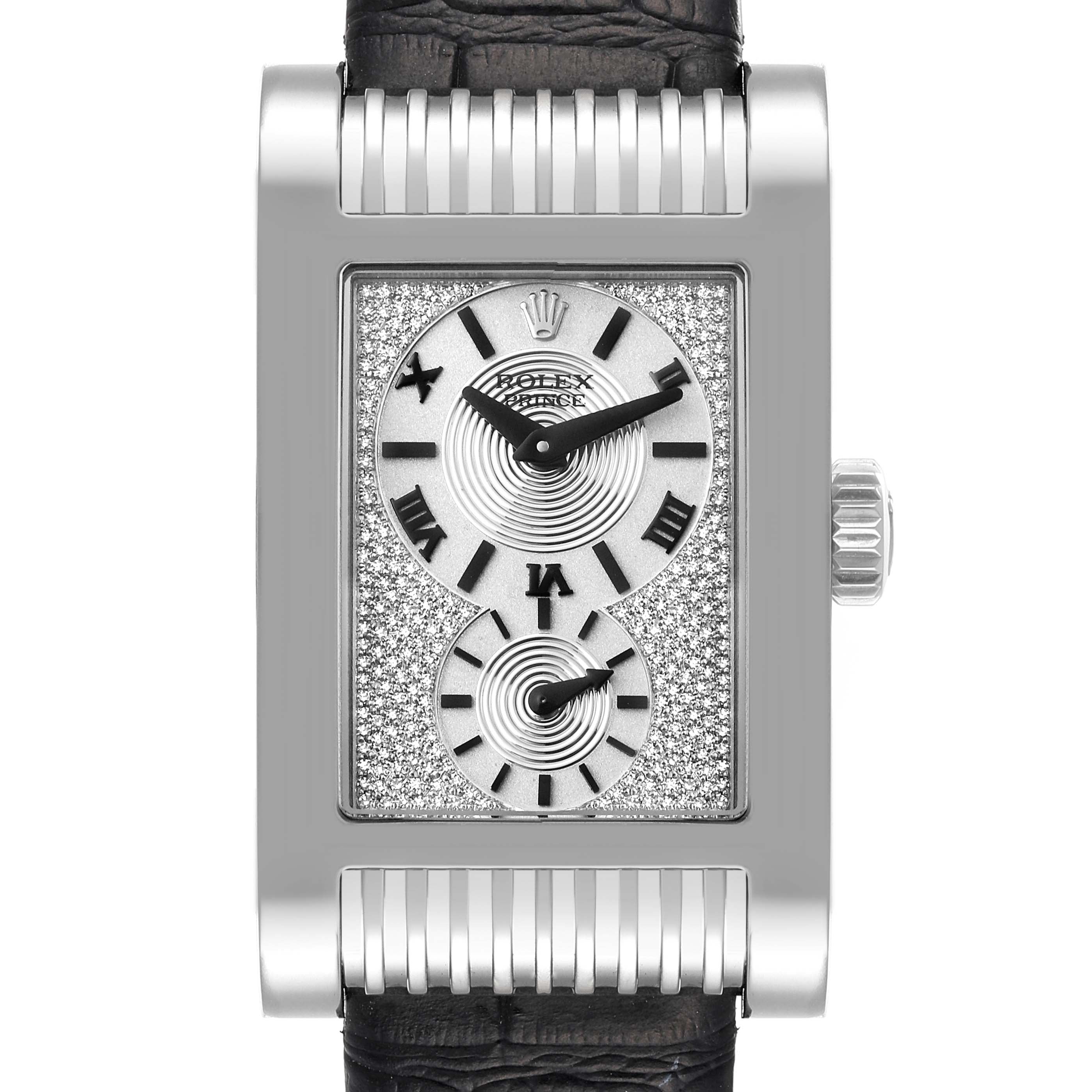 Rolex Cellini Prince 18k White Gold Silver Diamond Dial Mens Watch 5441