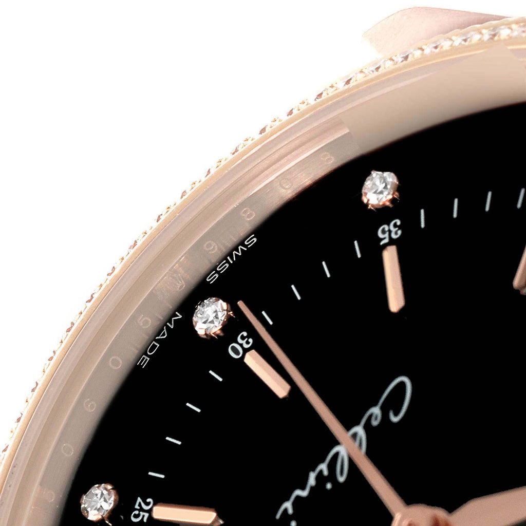 Rolex Cellini Time 18K Rose Gold Black Dial Diamond Mens Watch 50605