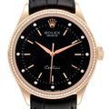 Rolex Cellini Time 18K Rose Gold Black Dial Diamond Mens Watch 50605