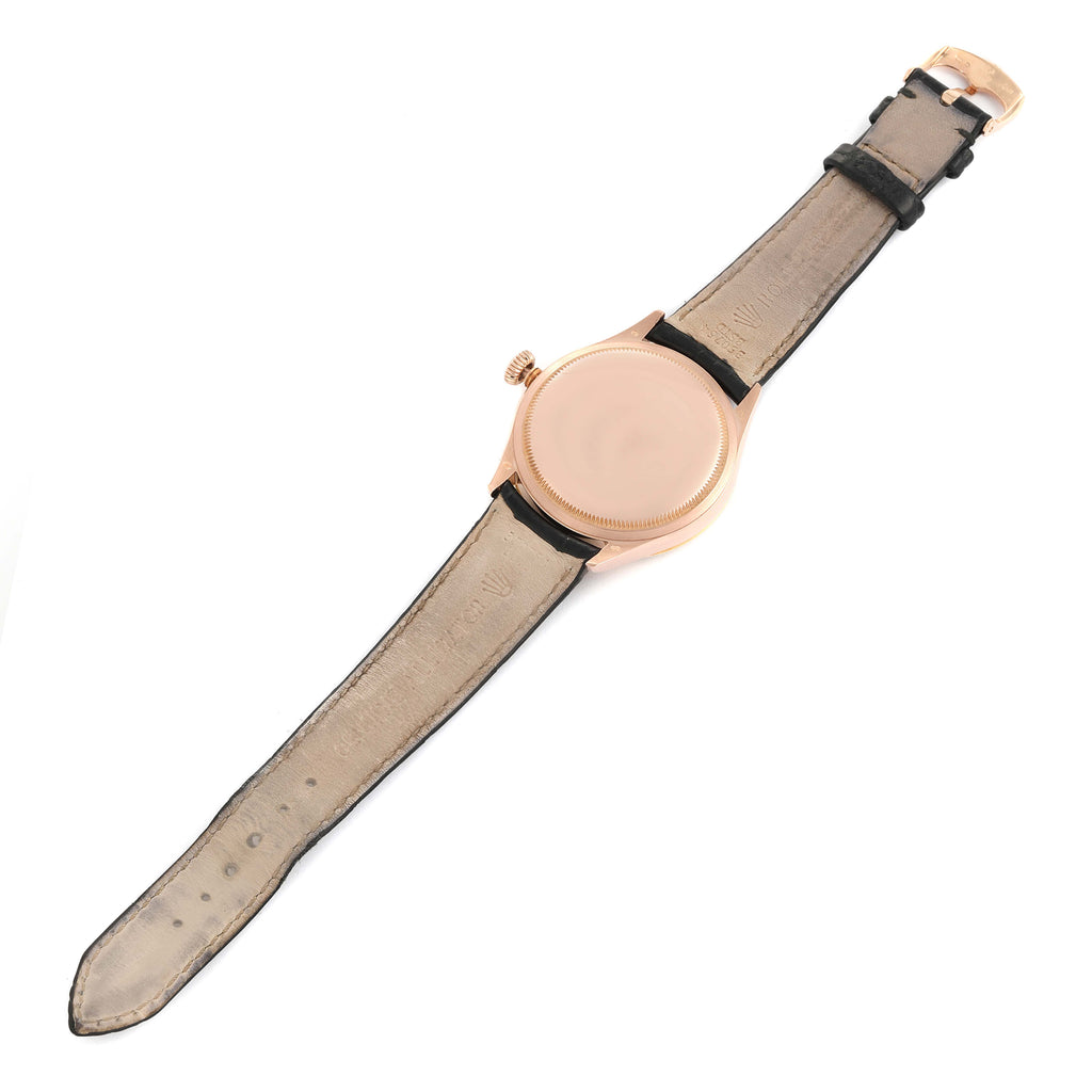 Rolex Cellini Time 18K Rose Gold Black Dial Diamond Mens Watch 50605