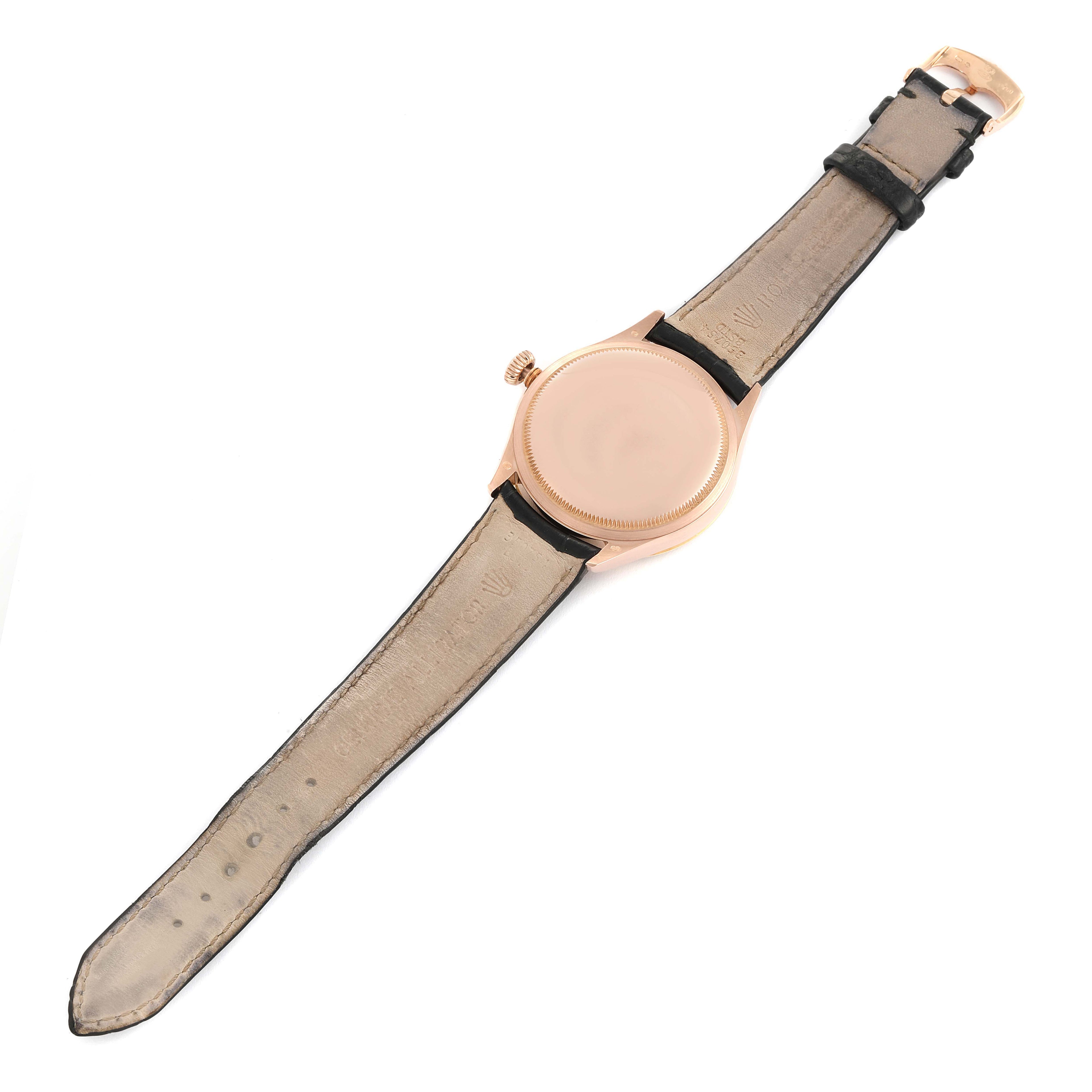 Rolex Cellini Time 18K Rose Gold Black Dial Diamond Mens Watch 50605