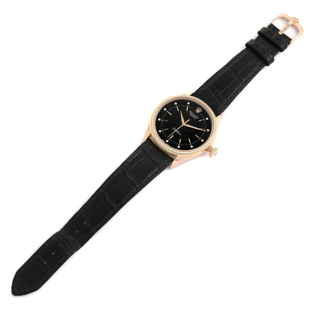 Rolex Cellini Time 18K Rose Gold Black Dial Diamond Mens Watch 50605