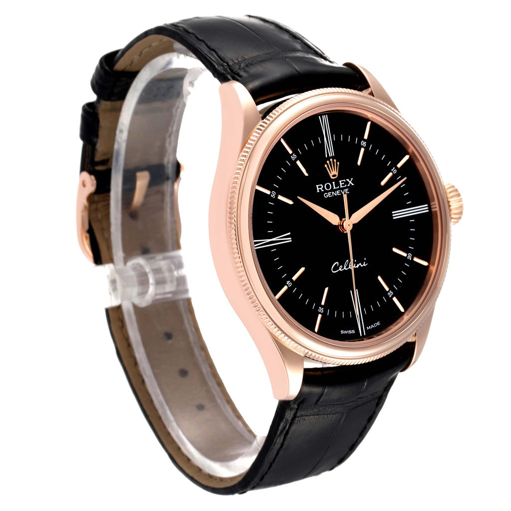 Rolex Cellini Time 18K EveRose Gold Black Dial Mens Watch 50505 Box Card