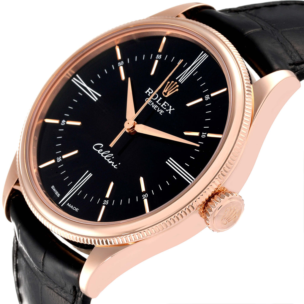 Rolex Cellini Time 18K EveRose Gold Black Dial Mens Watch 50505 Box Card