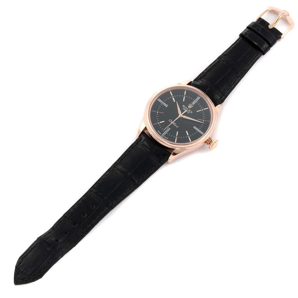 Rolex Cellini Time 18K EveRose Gold Black Dial Mens Watch 50505 Box Card