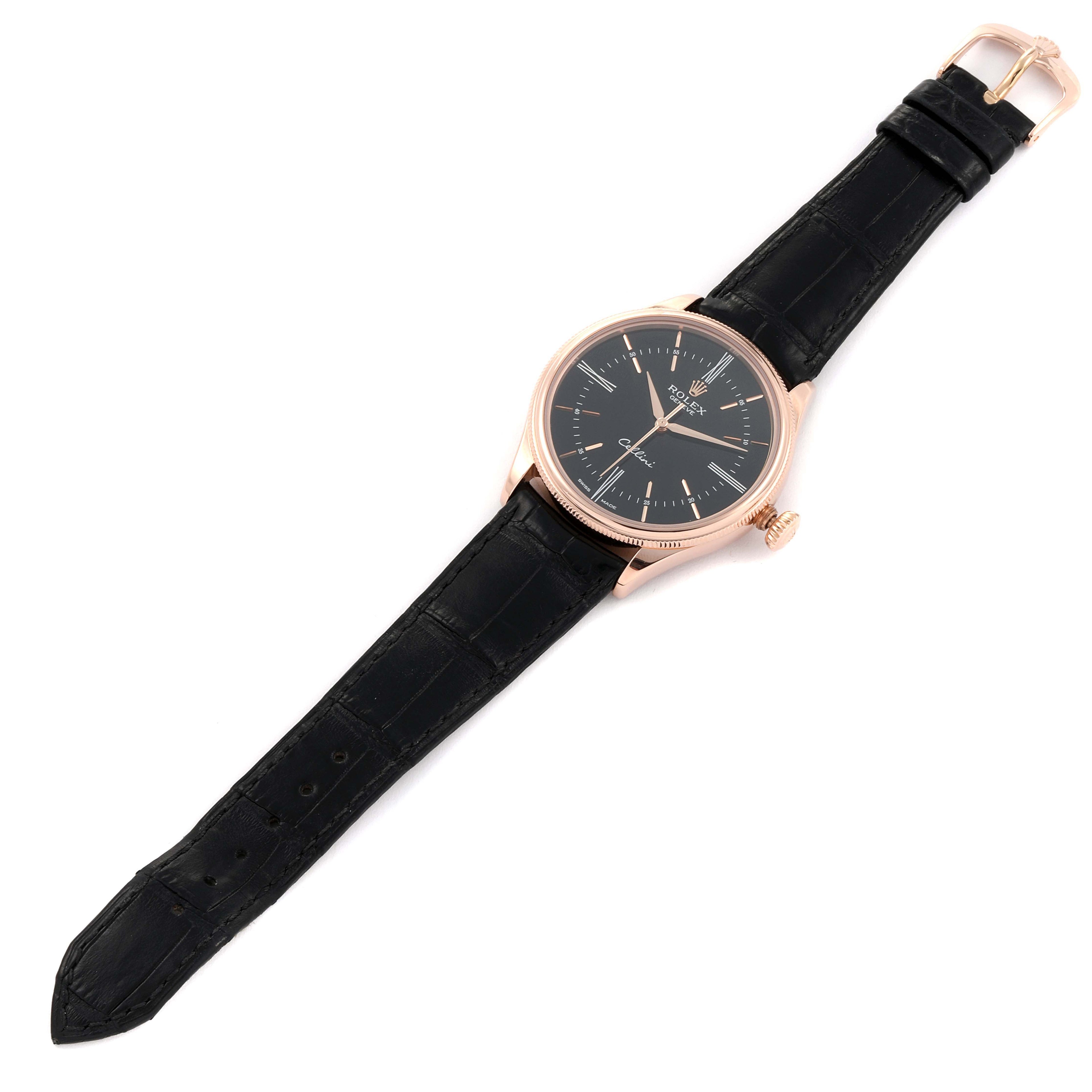 Rolex Cellini Time 18K EveRose Gold Black Dial Mens Watch 50505 Box Card