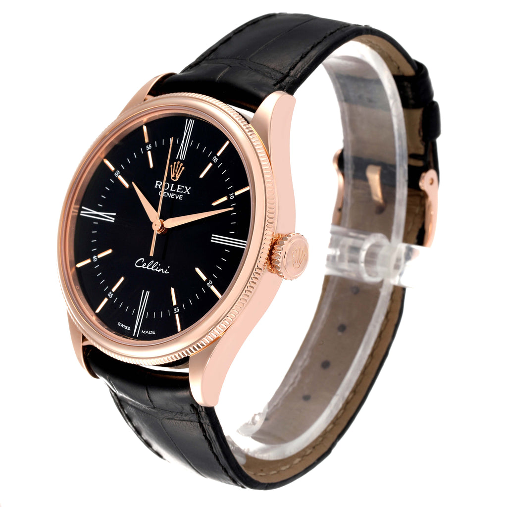 Rolex Cellini Time 18K EveRose Gold Black Dial Mens Watch 50505 Box Card