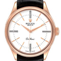 Rolex Cellini Time Rose Gold White Dial Black Strap Mens Watch 50505