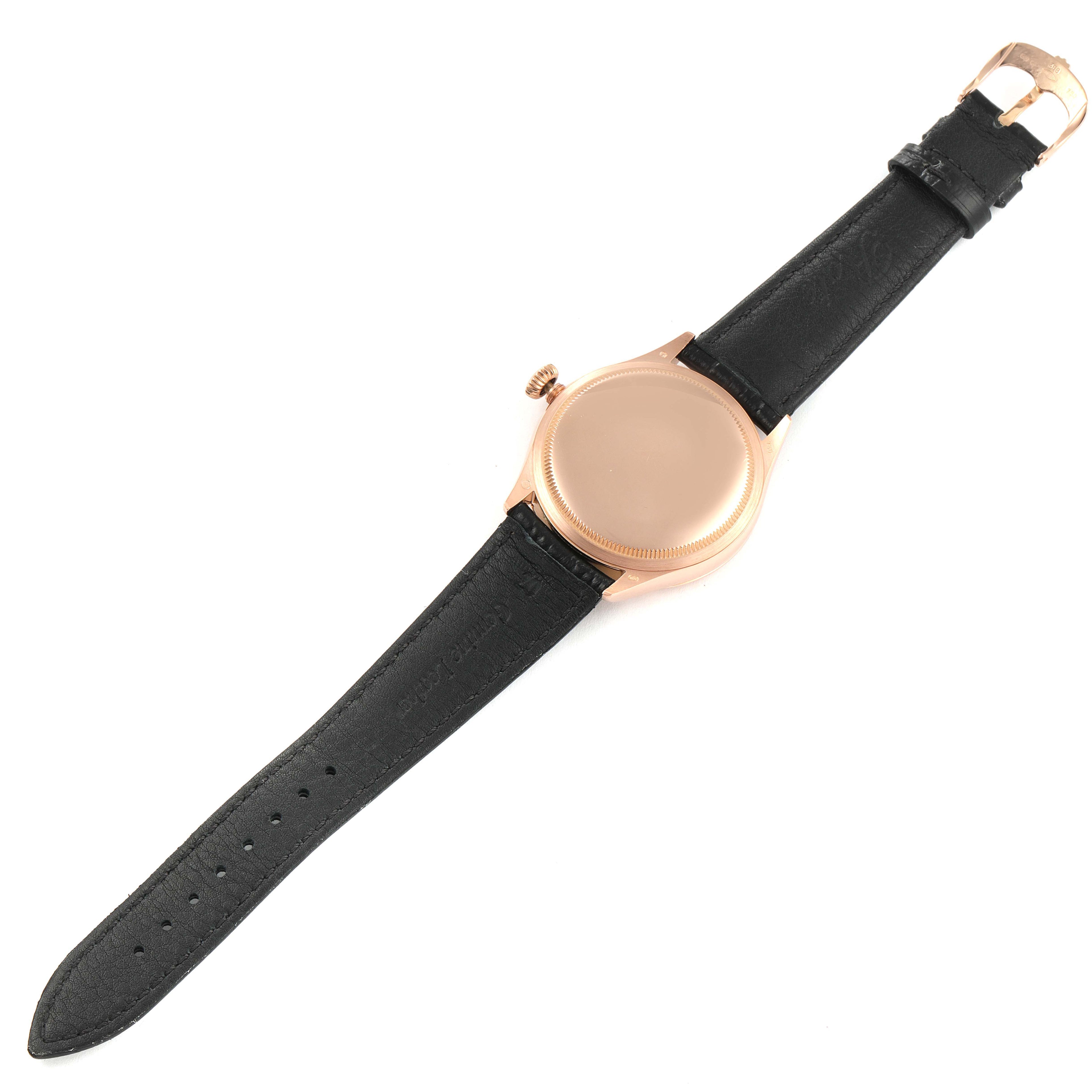Rolex Cellini Time Rose Gold White Dial Black Strap Mens Watch 50505