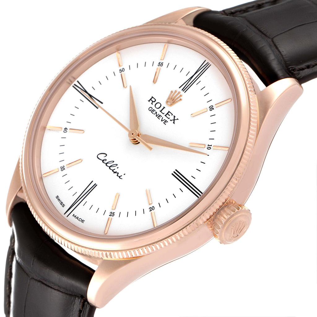 Rolex Cellini Time White Dial EveRose Gold Mens Watch 50505