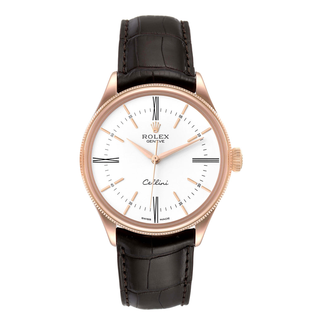 Rolex Cellini Time White Dial EveRose Gold Mens Watch 50505
